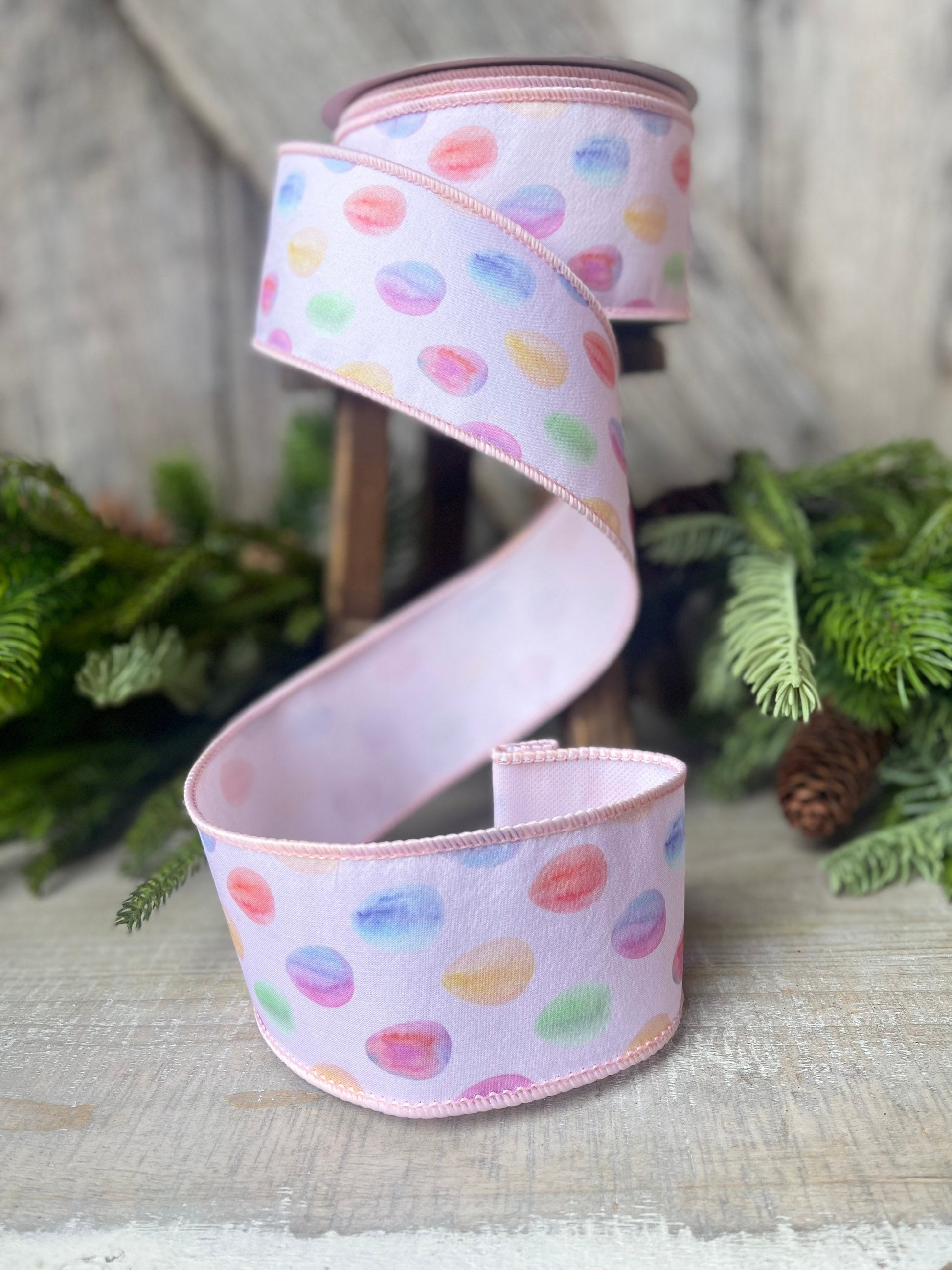 2.5" Easter Egg Wired Ribbon, Farrisilk Pastel Egg Ribbon