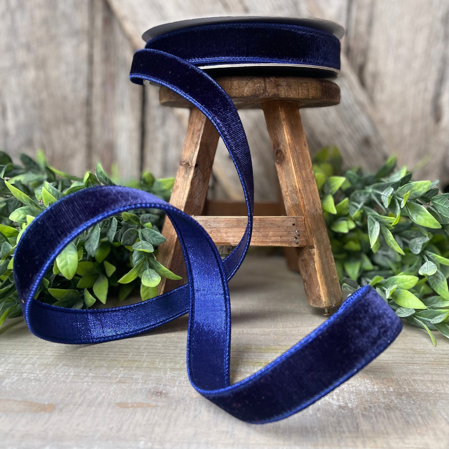 1" Navy Blue Velvet Ribbon, Velvet Ribbon, Farrisilk Wired Velvet Ribbon