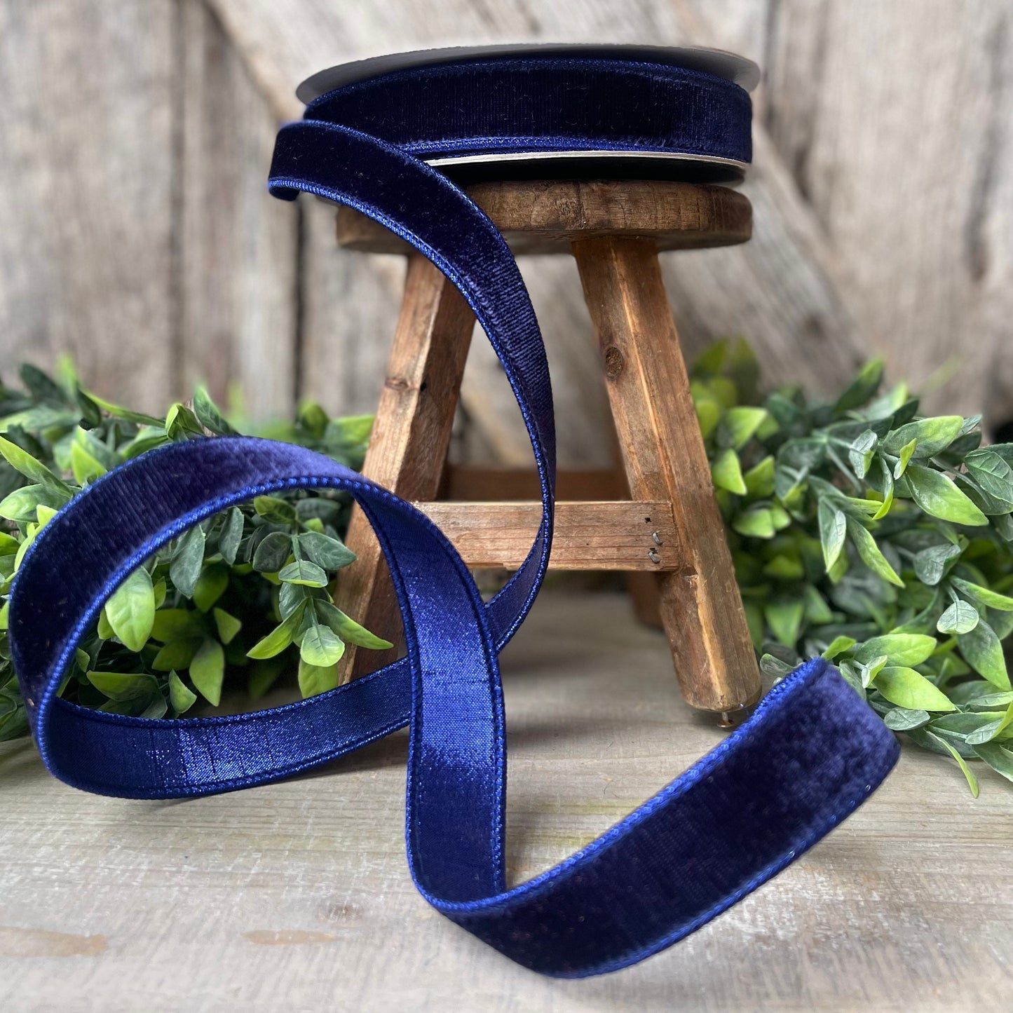 1" Navy Blue Velvet Ribbon, Velvet Ribbon, Farrisilk Wired Velvet Ribbon