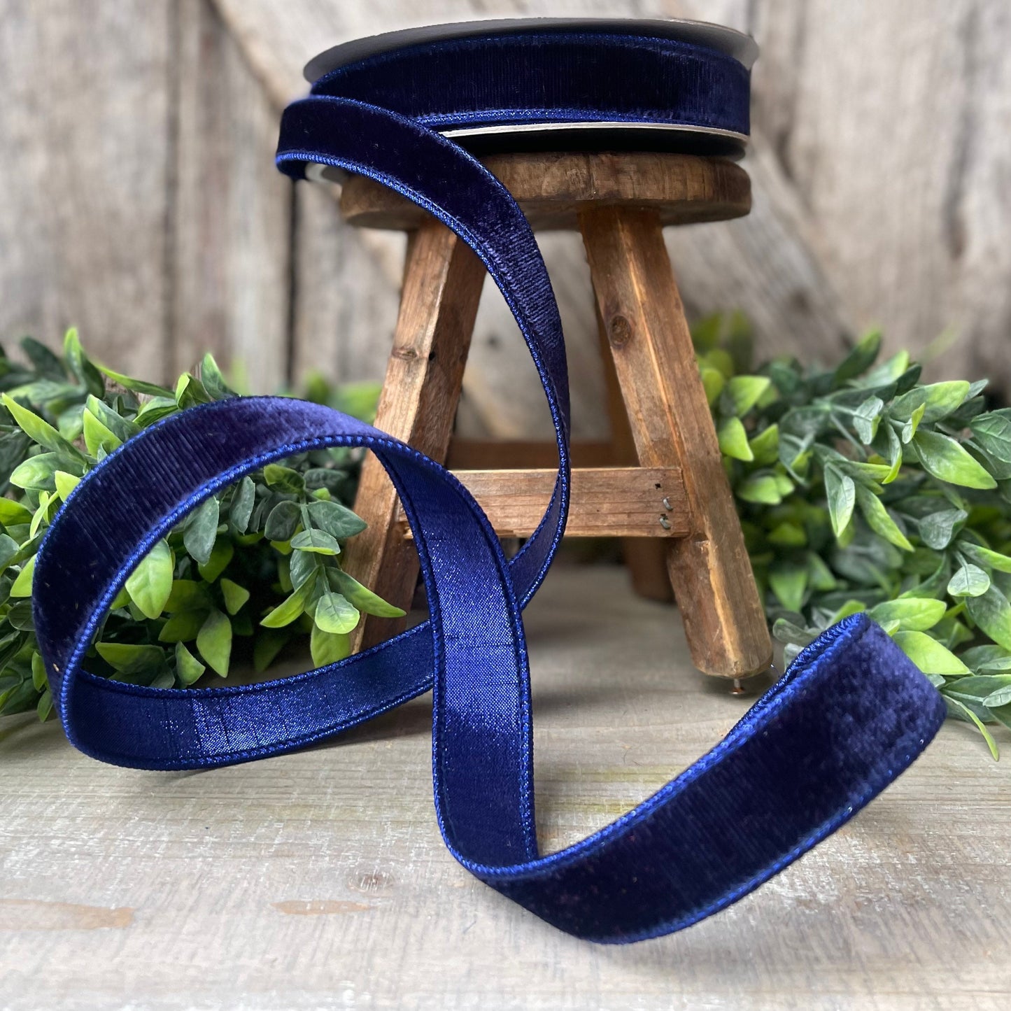 1" Navy Blue Velvet Ribbon, Velvet Ribbon, Farrisilk Wired Velvet Ribbon