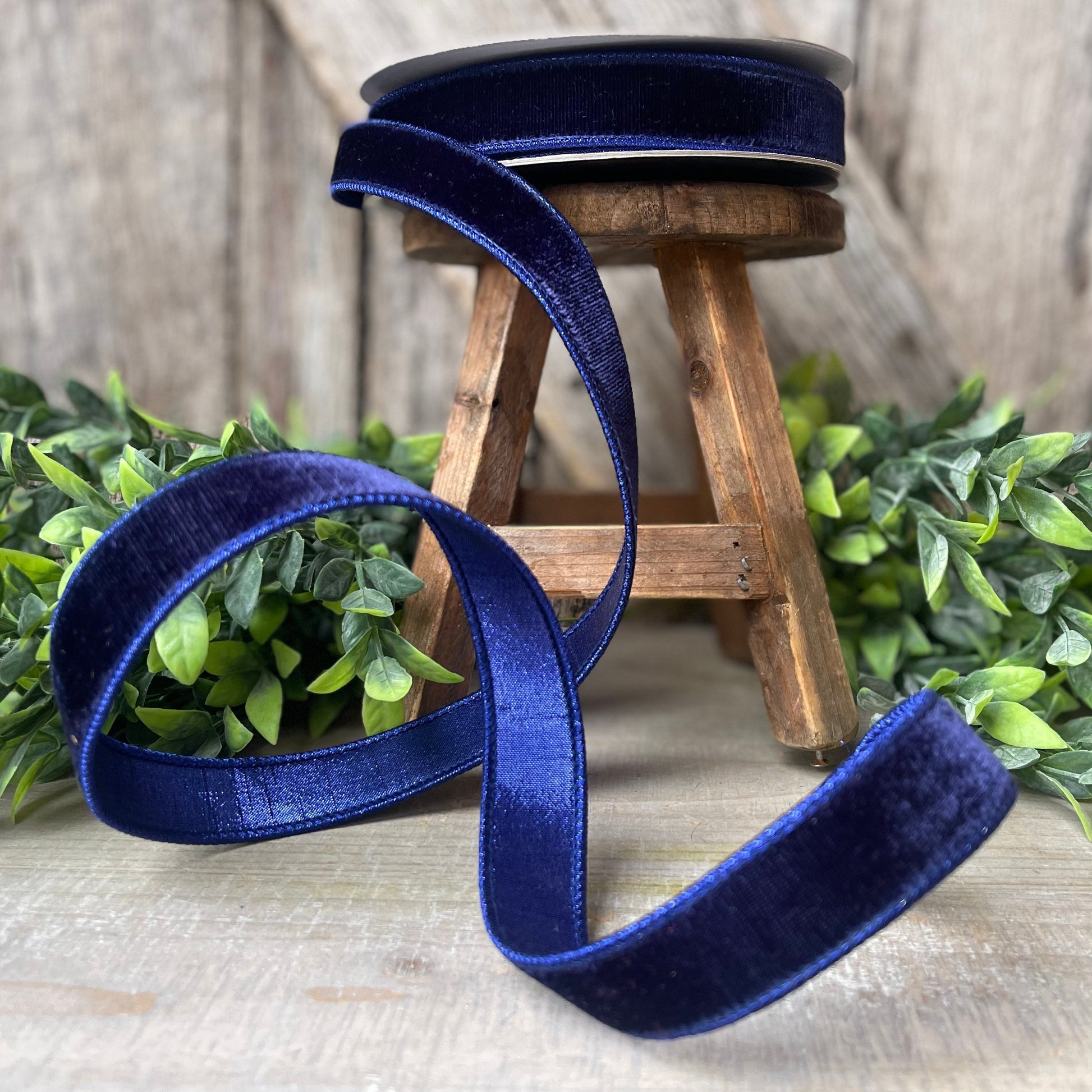 1" Navy Blue Velvet Ribbon, Velvet Ribbon, Farrisilk Wired Velvet Ribbon