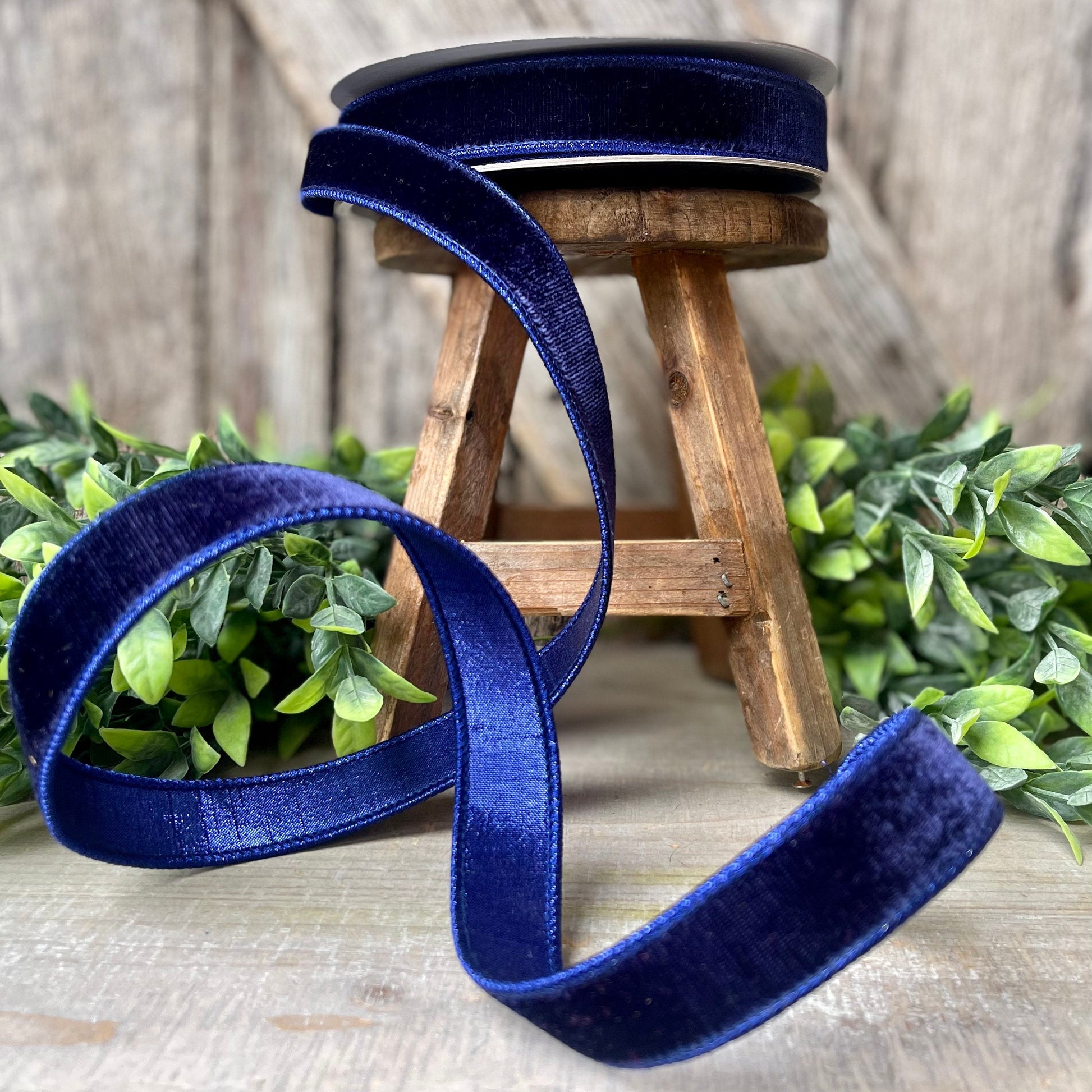 1" Navy Blue Velvet Ribbon, Velvet Ribbon, Farrisilk Wired Velvet Ribbon