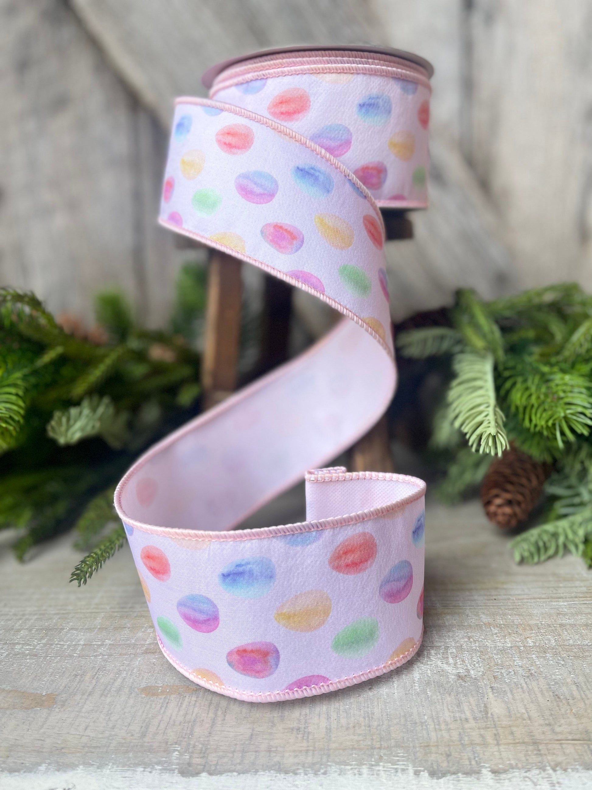 2.5" Easter Egg Wired Ribbon, Farrisilk Pastel Egg Ribbon