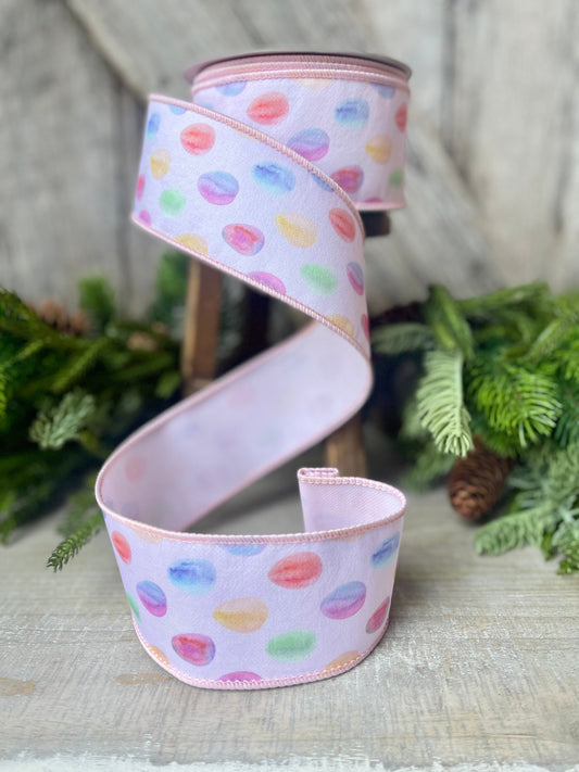 2.5" Easter Egg Wired Ribbon, Farrisilk Pastel Egg Ribbon, Pink Easter Egg Ribbon