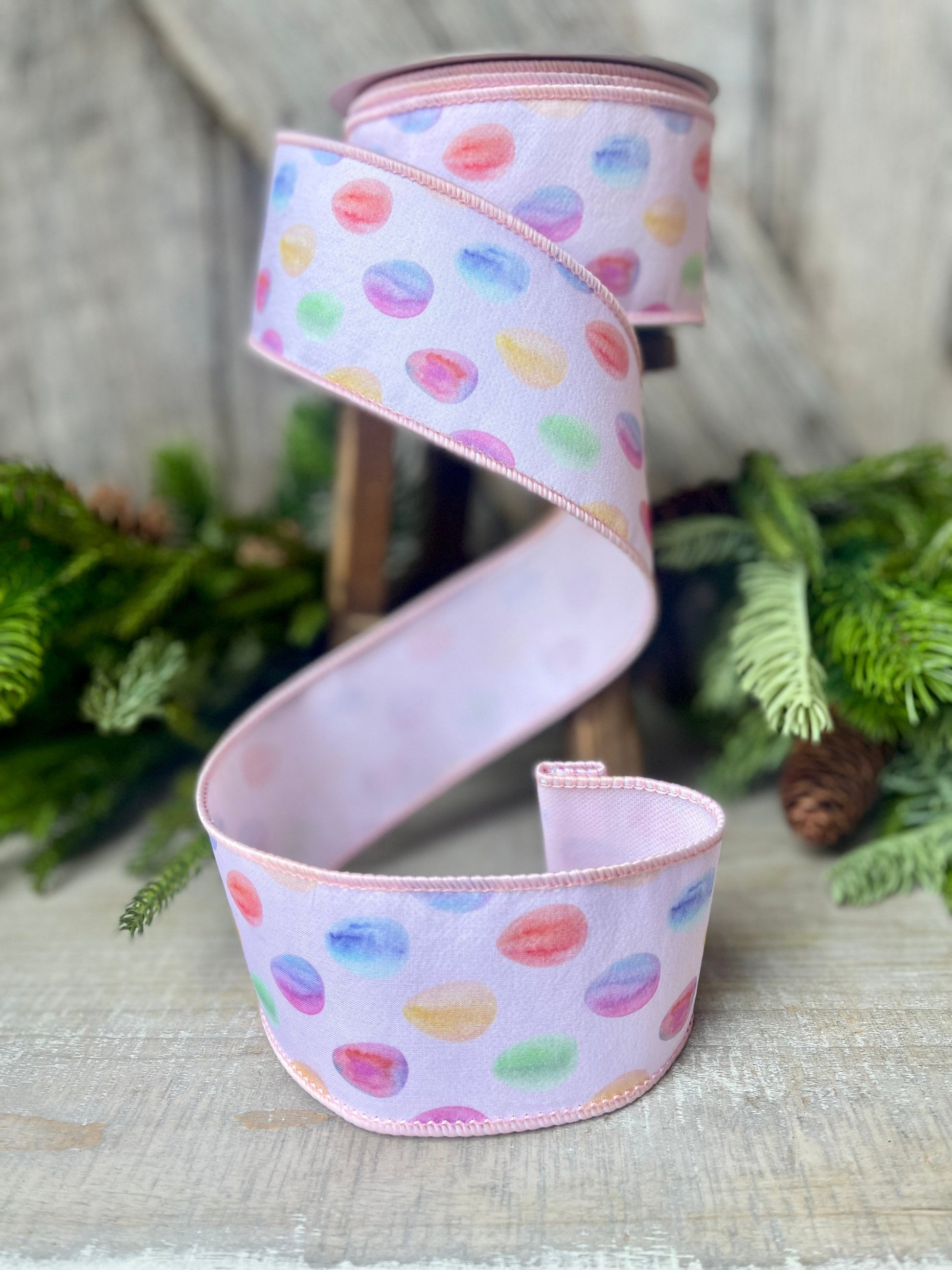 2.5" Easter Egg Wired Ribbon, Farrisilk Pastel Egg Ribbon