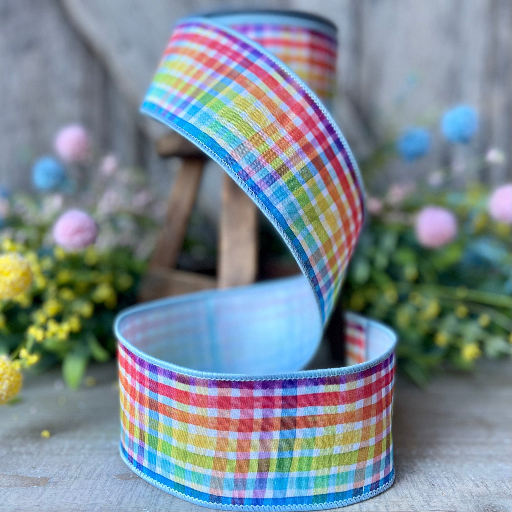 Rainbow Plaid Ribbon, spring Ribbon, Colorful Ribbon, Rainbow Decor, 2.5&quot; Ribbon, Rainbow Easter, Holiday Decor, Christmas Decor