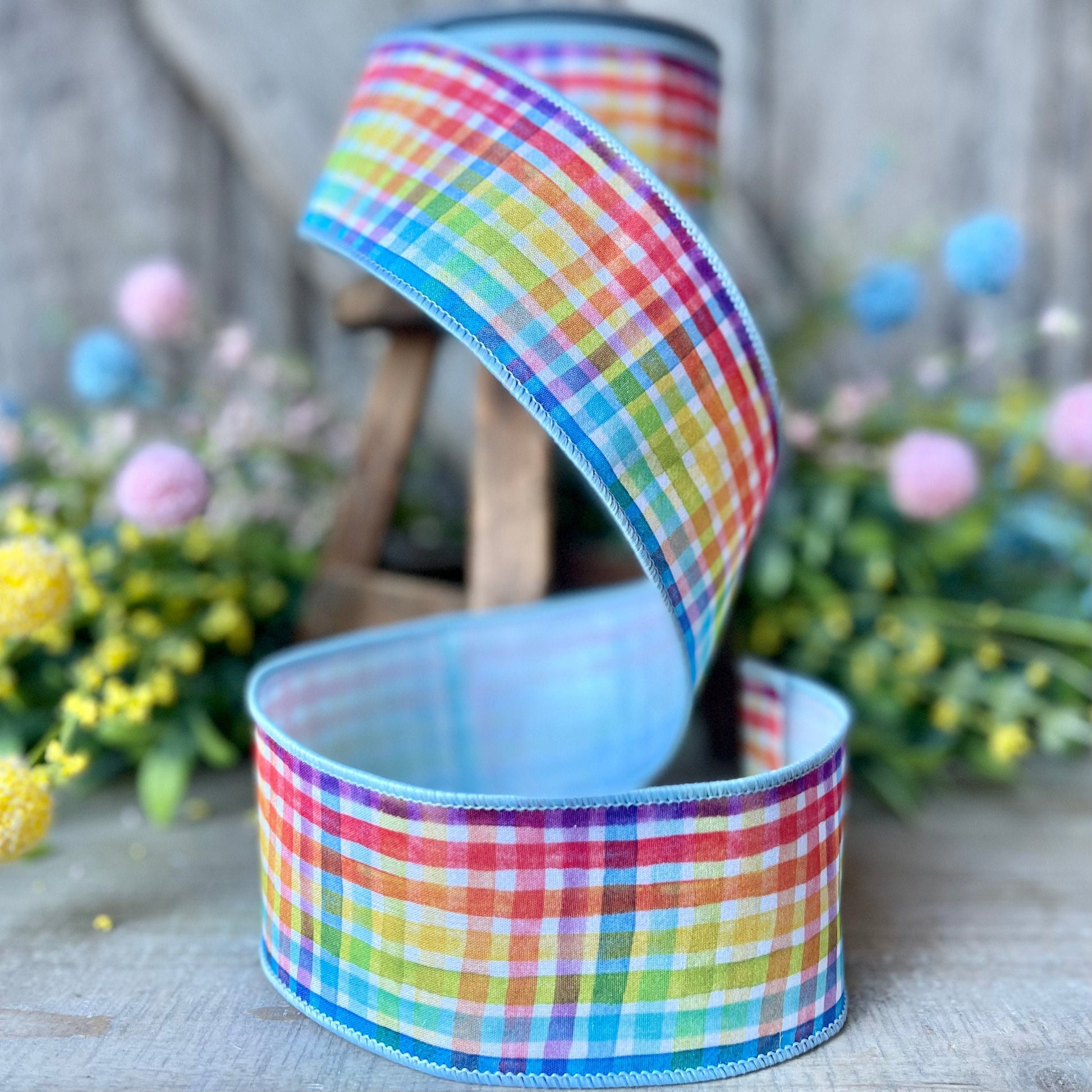 Rainbow Plaid Ribbon, spring Ribbon, Colorful Ribbon, Rainbow Decor, 2.5&quot; Ribbon, Rainbow Easter, Holiday Decor, Christmas Decor