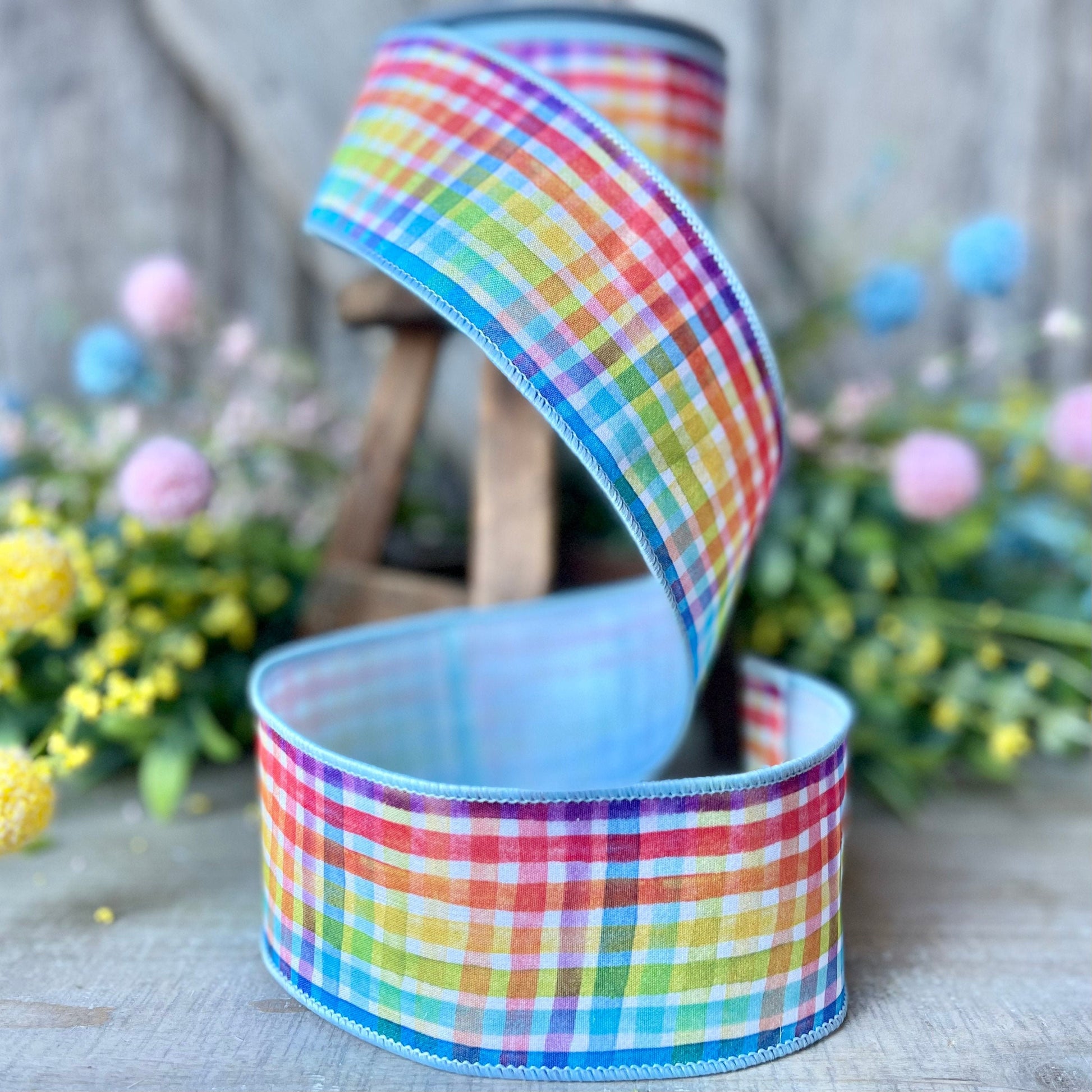 Rainbow Plaid Ribbon, spring Ribbon, Colorful Ribbon, Rainbow Decor, 2.5&quot; Ribbon, Rainbow Easter, Holiday Decor, Christmas Decor