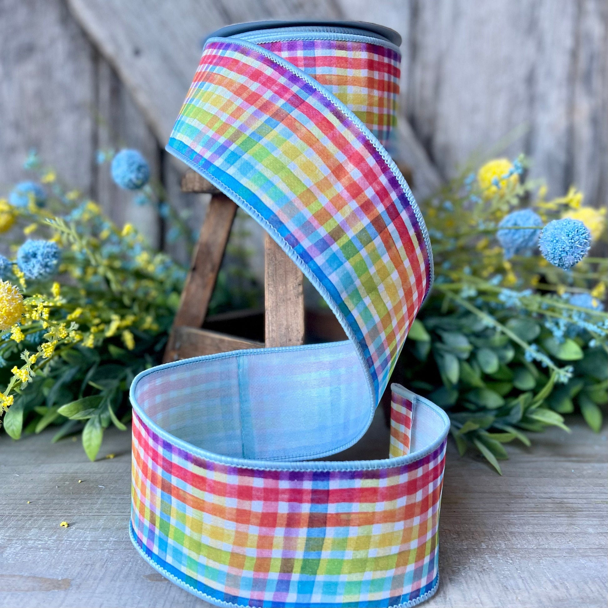 Rainbow Plaid Ribbon, spring Ribbon, Colorful Ribbon, Rainbow Decor, 2.5&quot; Ribbon, Rainbow Easter, Holiday Decor, Christmas Decor