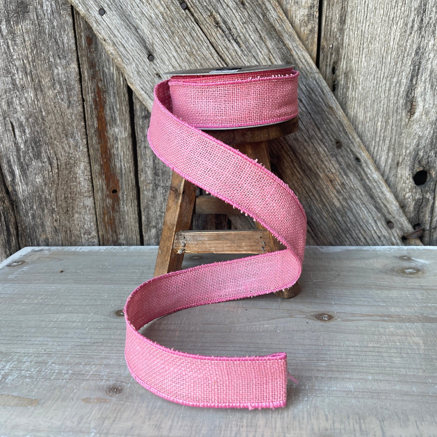 1.5 inch ribbon pink burlap ribbon , luxury ribbon, pink burlap ribbon, wired ribbon, summer ribbon