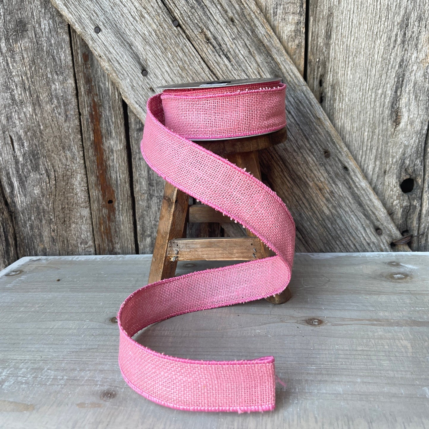 1.5 inch ribbon pink burlap ribbon , luxury ribbon, pink burlap ribbon, wired ribbon, summer ribbon