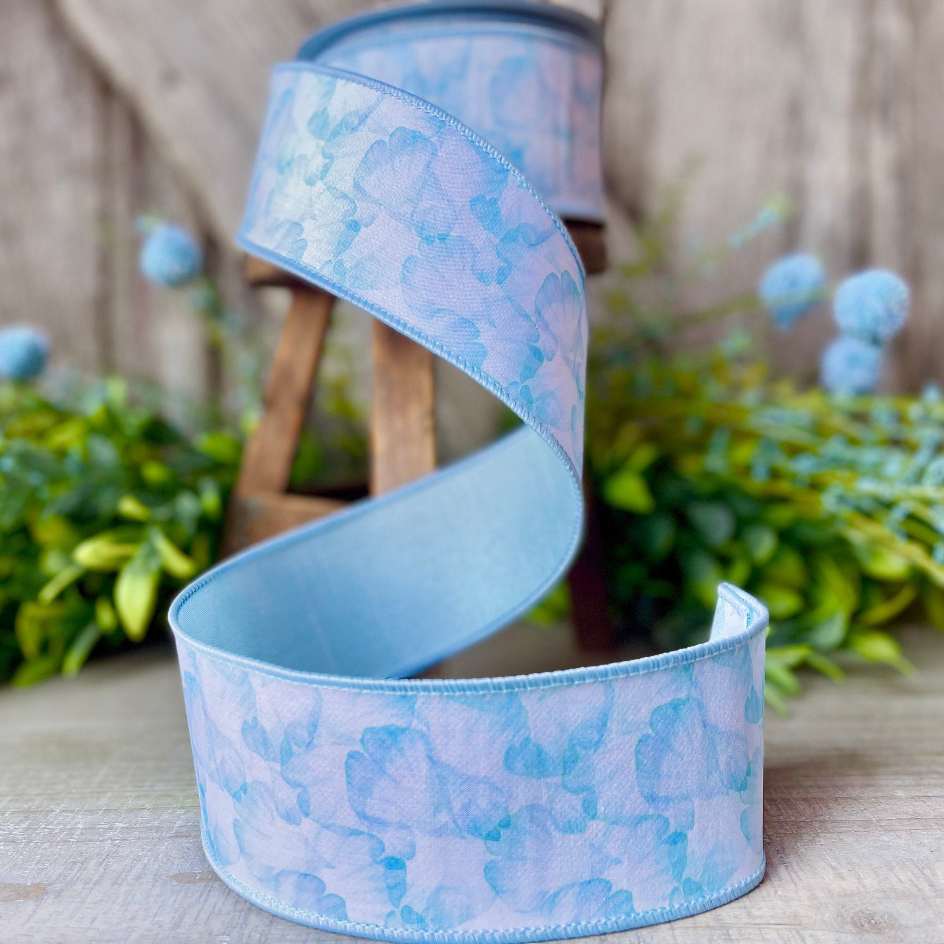 2.5&quot; Blue Leaflet Spring Wired Ribbon by Farrisilk, Blue Ribbon, Spring Ribbon, Easter Ribbon,Blue Floral Ribbon, Wired Ribbon, Craft Supply