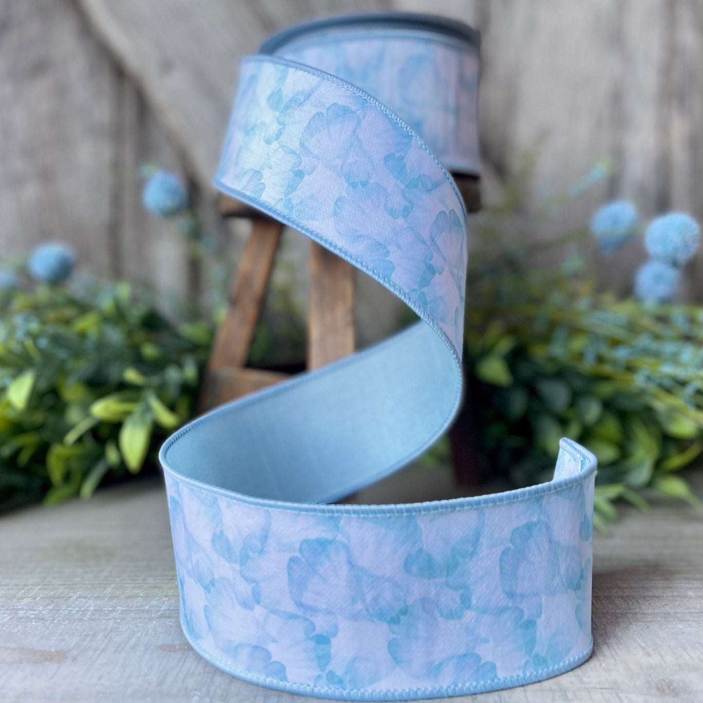 2.5&quot; Blue Leaflet Spring Wired Ribbon by Farrisilk, Blue Ribbon, Spring Ribbon, Easter Ribbon,Blue Floral Ribbon, Wired Ribbon, Craft Supply