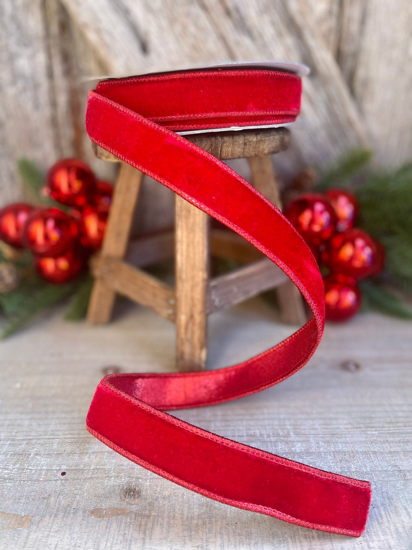 1&quot; Red Velvet Luster Wired Ribbon, Farrisilk Ribbon, Velvet Ribbon, Red Velvet Ribbon, Christmas Ribbon, Wired Ribbon, Holiday Decor