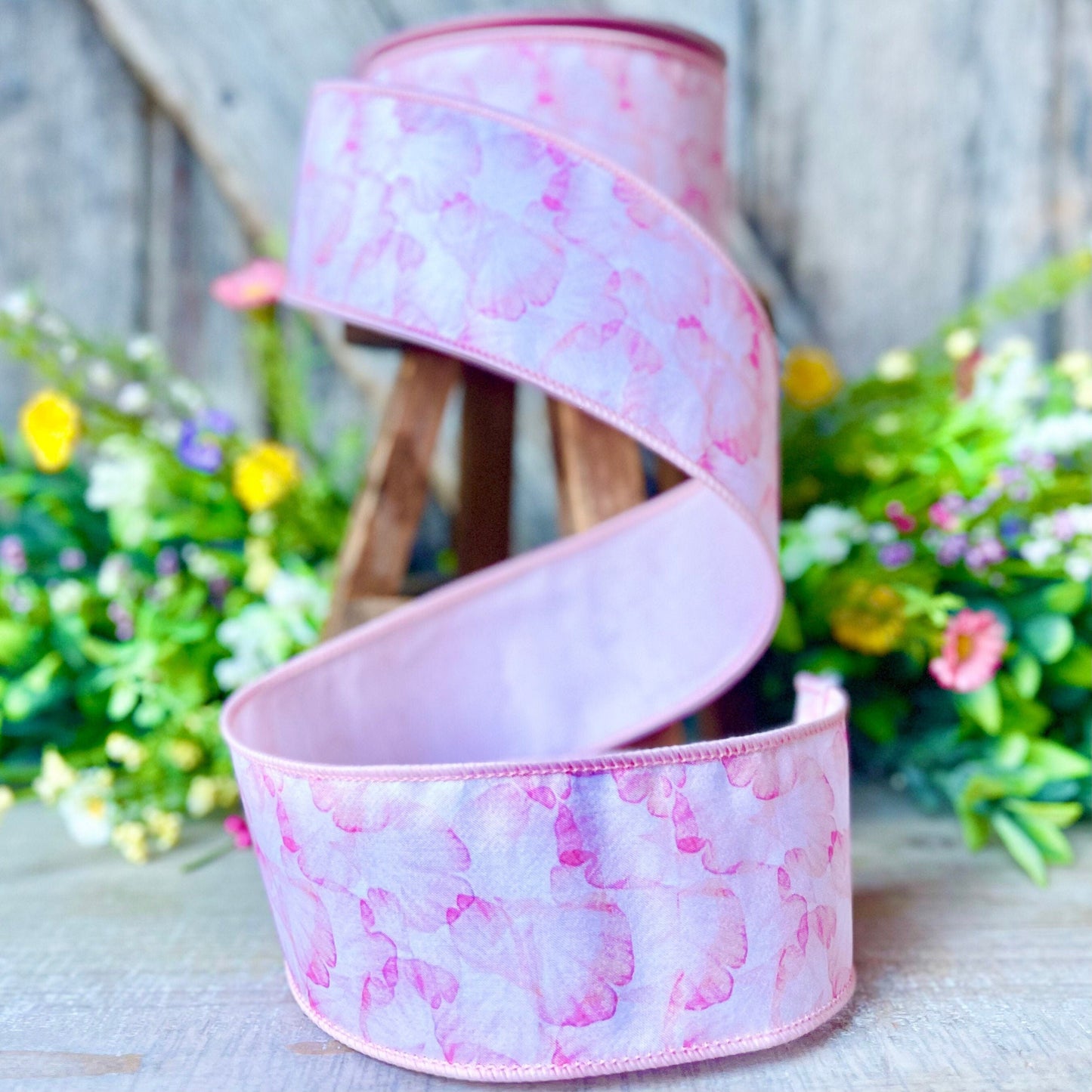 2.5&quot; Pink Leaflet Spring Wired Ribbon by Farrisilk, Pink Ribbon, Spring Ribbon, Easter Ribbon,Pink Floral Ribbon, Wired Ribbon, Craft Supply