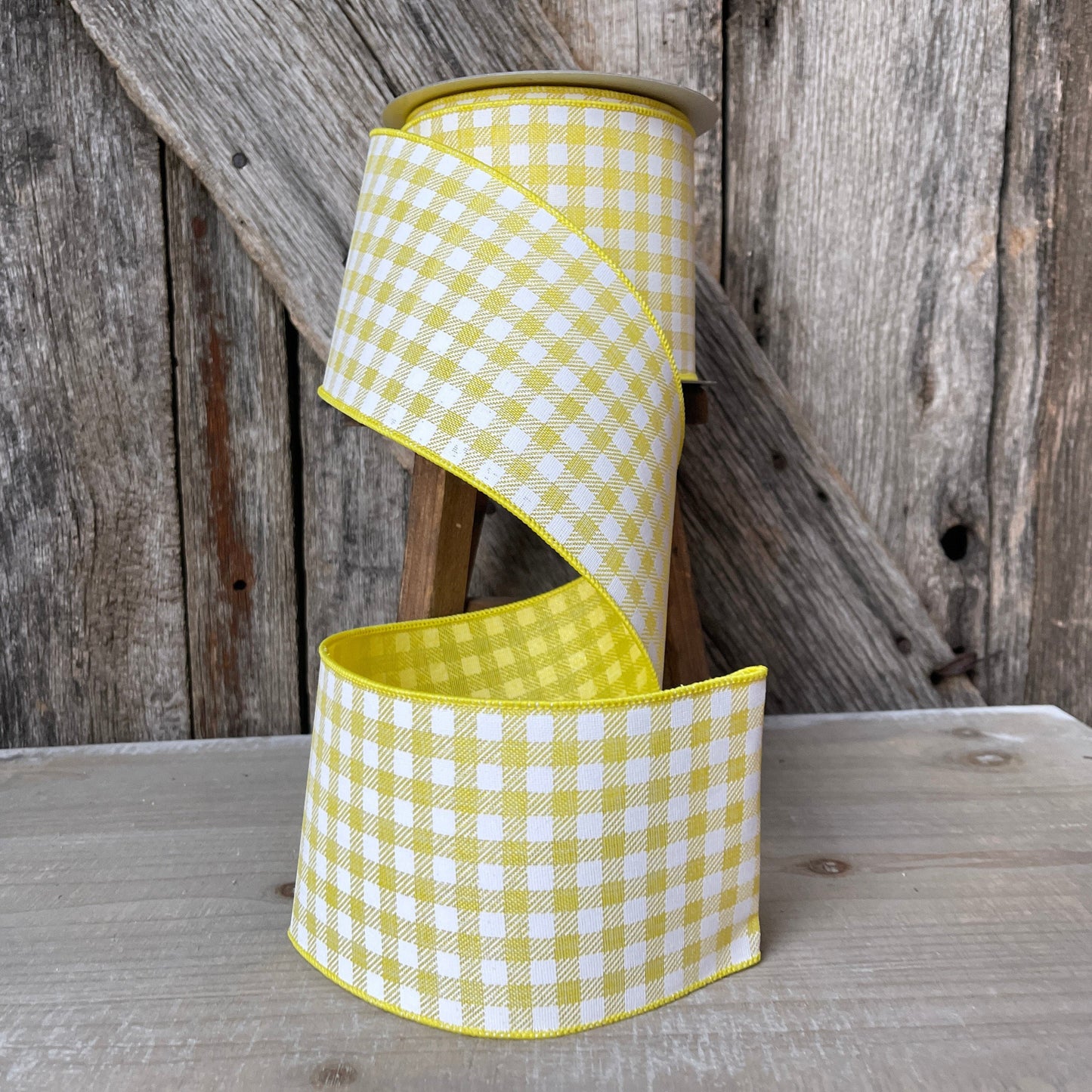 4 inch ribbon yellow picnic checks, luxury ribbon, yellow burlap ribbon, wired ribbon, summer ribbon