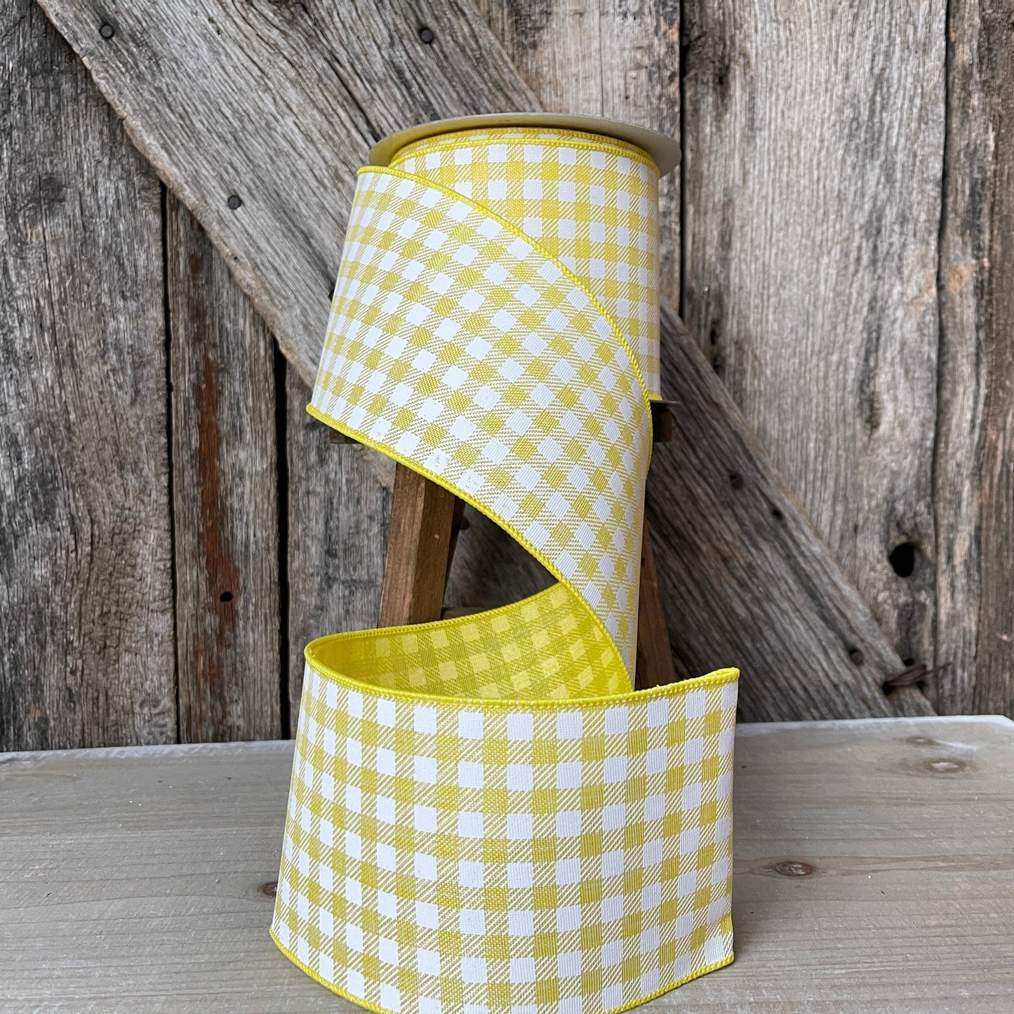 4 inch ribbon yellow picnic checks, luxury ribbon, yellow burlap ribbon, wired ribbon, summer ribbon