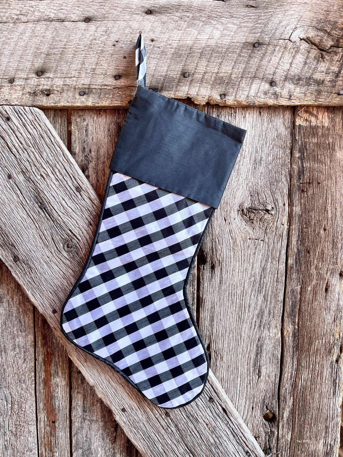 Black and white buffalo plaid stocking, Christmas stocking, stocking, black white check stocking, farmhouse stocking, farmhouse Christmas