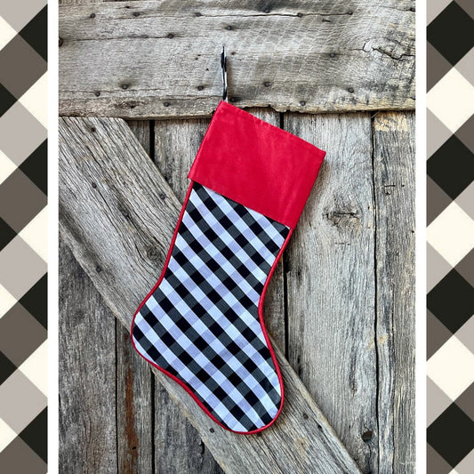 Black and white buffalo plaid stocking, Christmas stocking, luxury stocking, black white check stocking, black white check stocking