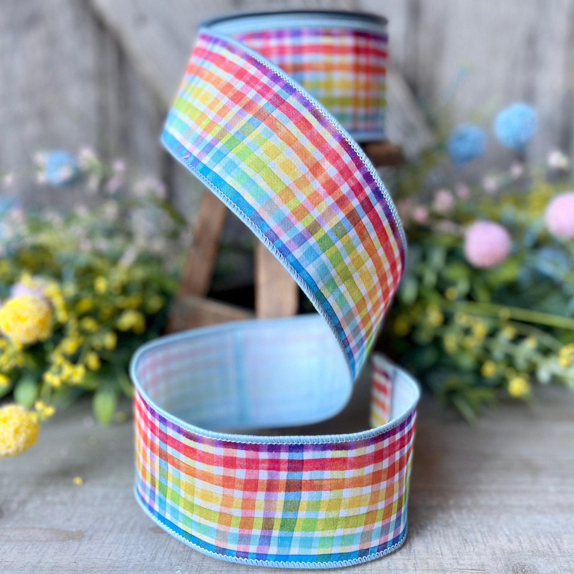 Rainbow Plaid Ribbon, spring Ribbon, Colorful Ribbon, Rainbow Decor, 2.5&quot; Ribbon, Rainbow Easter, Holiday Decor, Christmas Decor