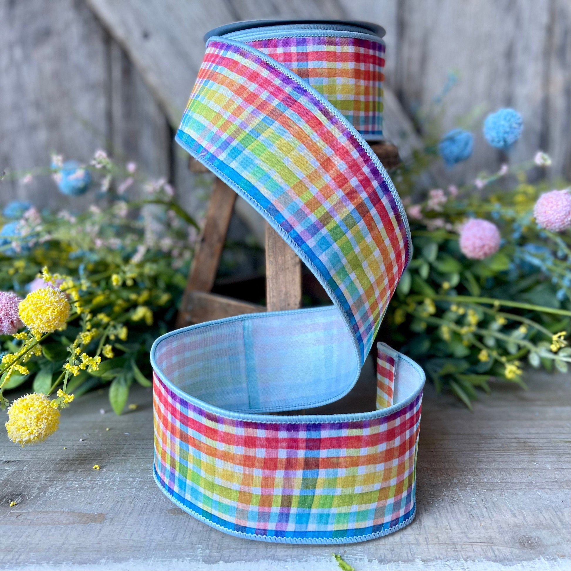 Rainbow Plaid Ribbon, spring Ribbon, Colorful Ribbon, Rainbow Decor, 2.5&quot; Ribbon, Rainbow Easter, Holiday Decor, Christmas Decor