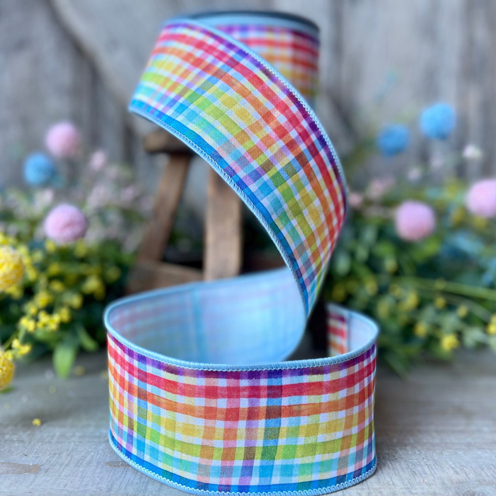 Rainbow Plaid Ribbon, spring Ribbon, Colorful Ribbon, Rainbow Decor, 2.5&quot; Ribbon, Rainbow Easter, Holiday Decor, Christmas Decor