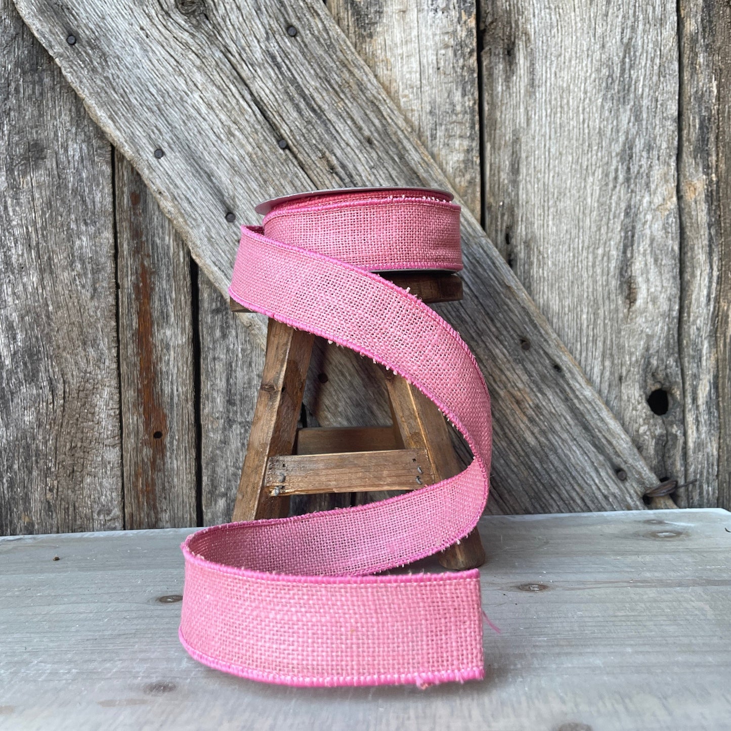 1.5 inch ribbon pink burlap ribbon , luxury ribbon, pink burlap ribbon, wired ribbon, summer ribbon