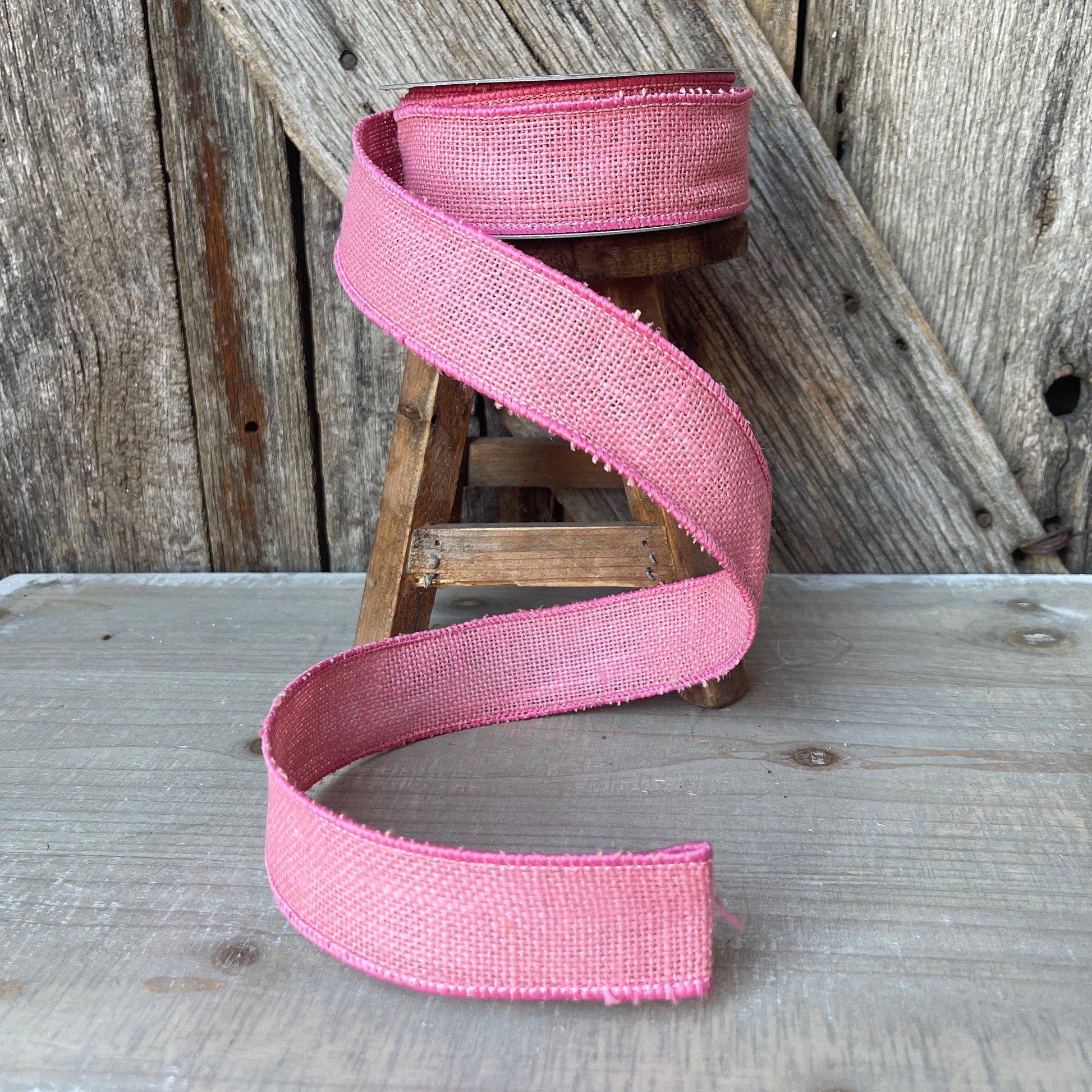 1.5 inch ribbon pink burlap ribbon , luxury ribbon, pink burlap ribbon, wired ribbon, summer ribbon