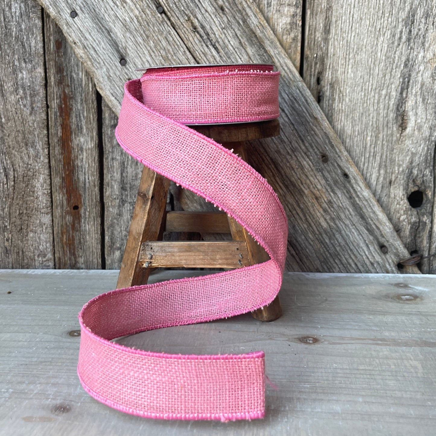 1.5 inch ribbon pink burlap ribbon , luxury ribbon, pink burlap ribbon, wired ribbon, summer ribbon