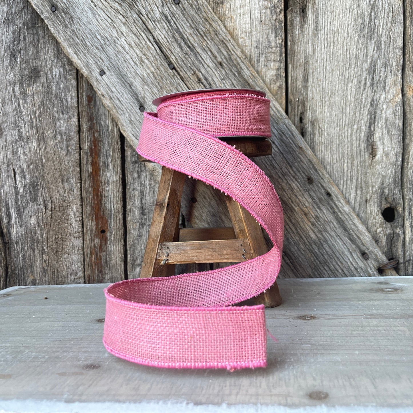 1.5 inch ribbon pink burlap ribbon , luxury ribbon, pink burlap ribbon, wired ribbon, summer ribbon