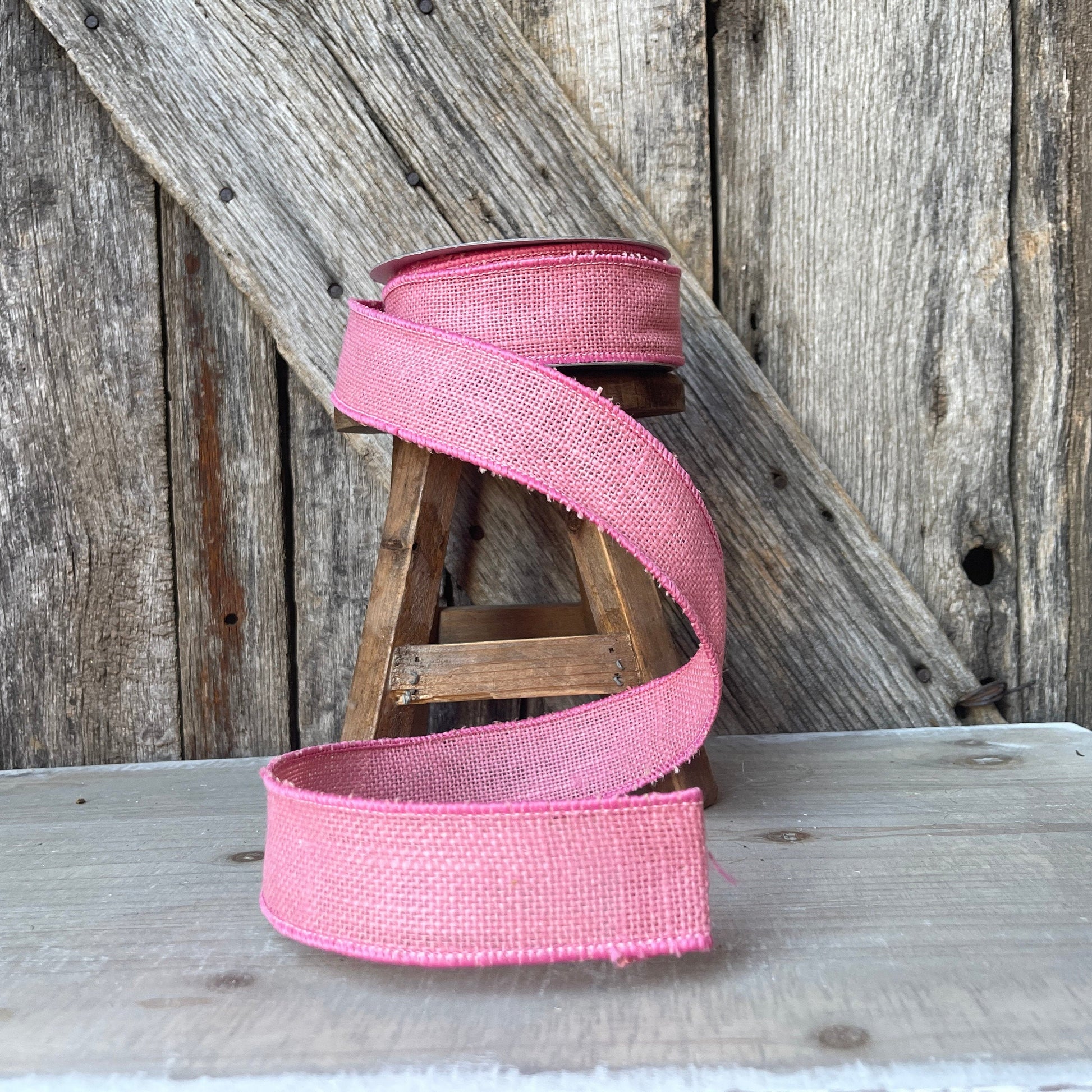 1.5 inch ribbon pink burlap ribbon , luxury ribbon, pink burlap ribbon, wired ribbon, summer ribbon