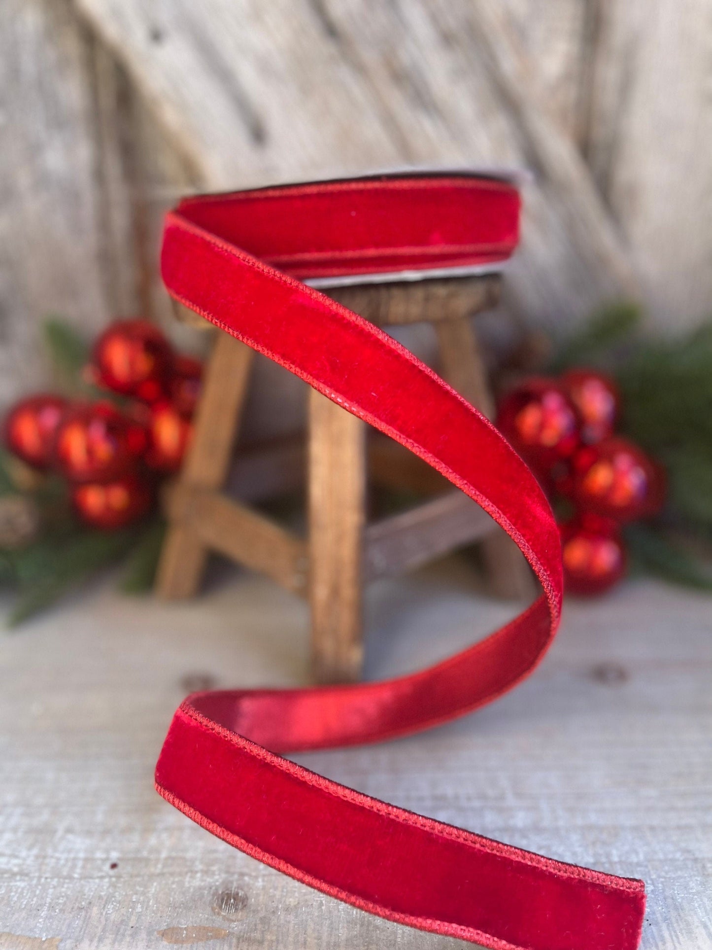 1&quot; Red Velvet Luster Wired Ribbon, Farrisilk Ribbon, Velvet Ribbon, Red Velvet Ribbon, Christmas Ribbon, Wired Ribbon, Holiday Decor