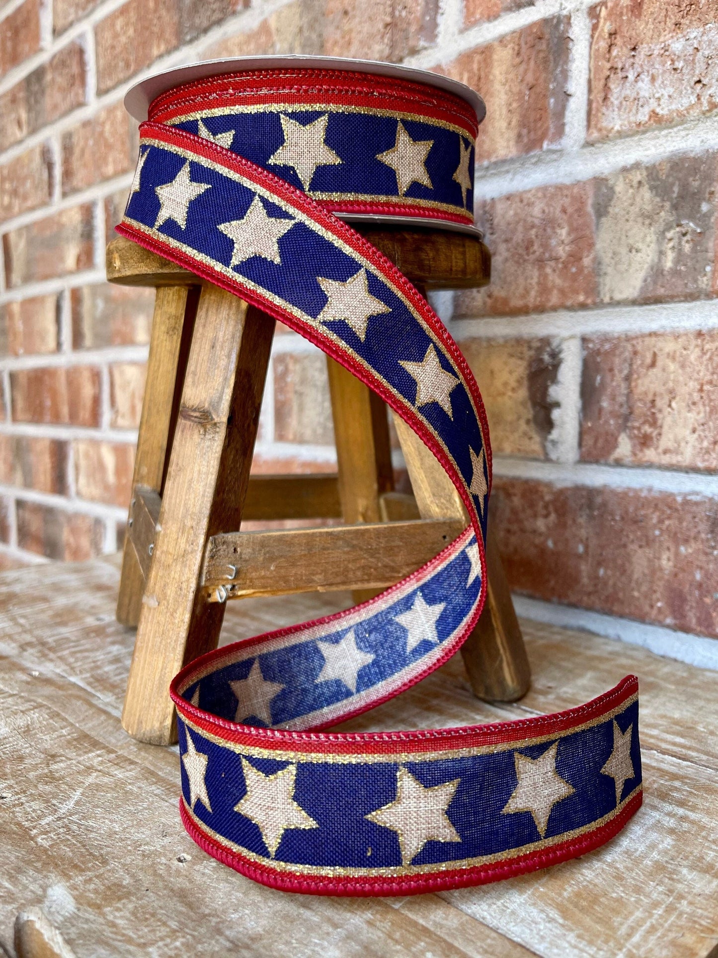 20 yards Patriotic ribbon, wired ribbon, 4th of July ribbon, tea stained ribbon, America ribbon, USA ribbon, vintage ribbon