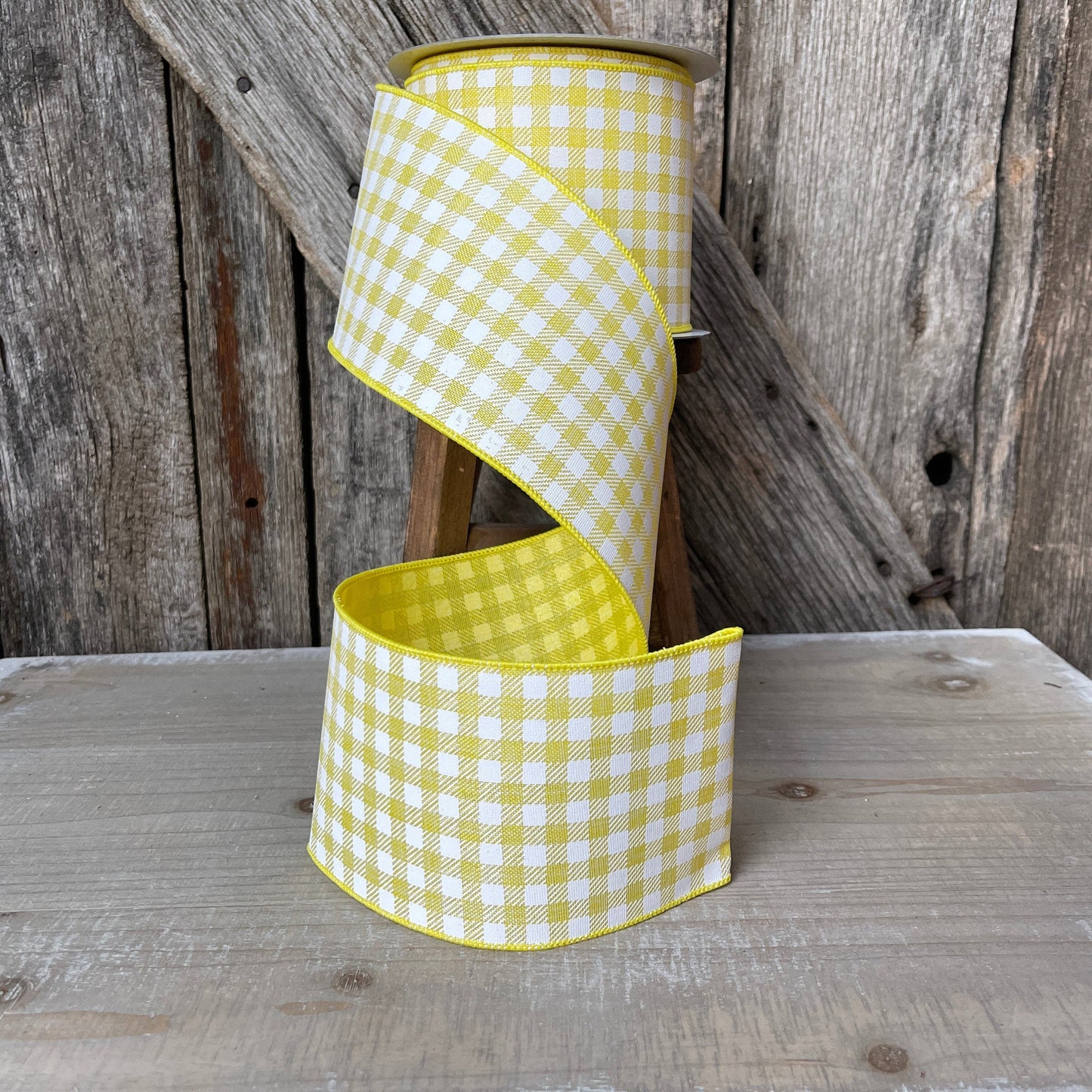 4 inch ribbon yellow picnic checks, luxury ribbon, yellow burlap ribbon, wired ribbon, summer ribbon