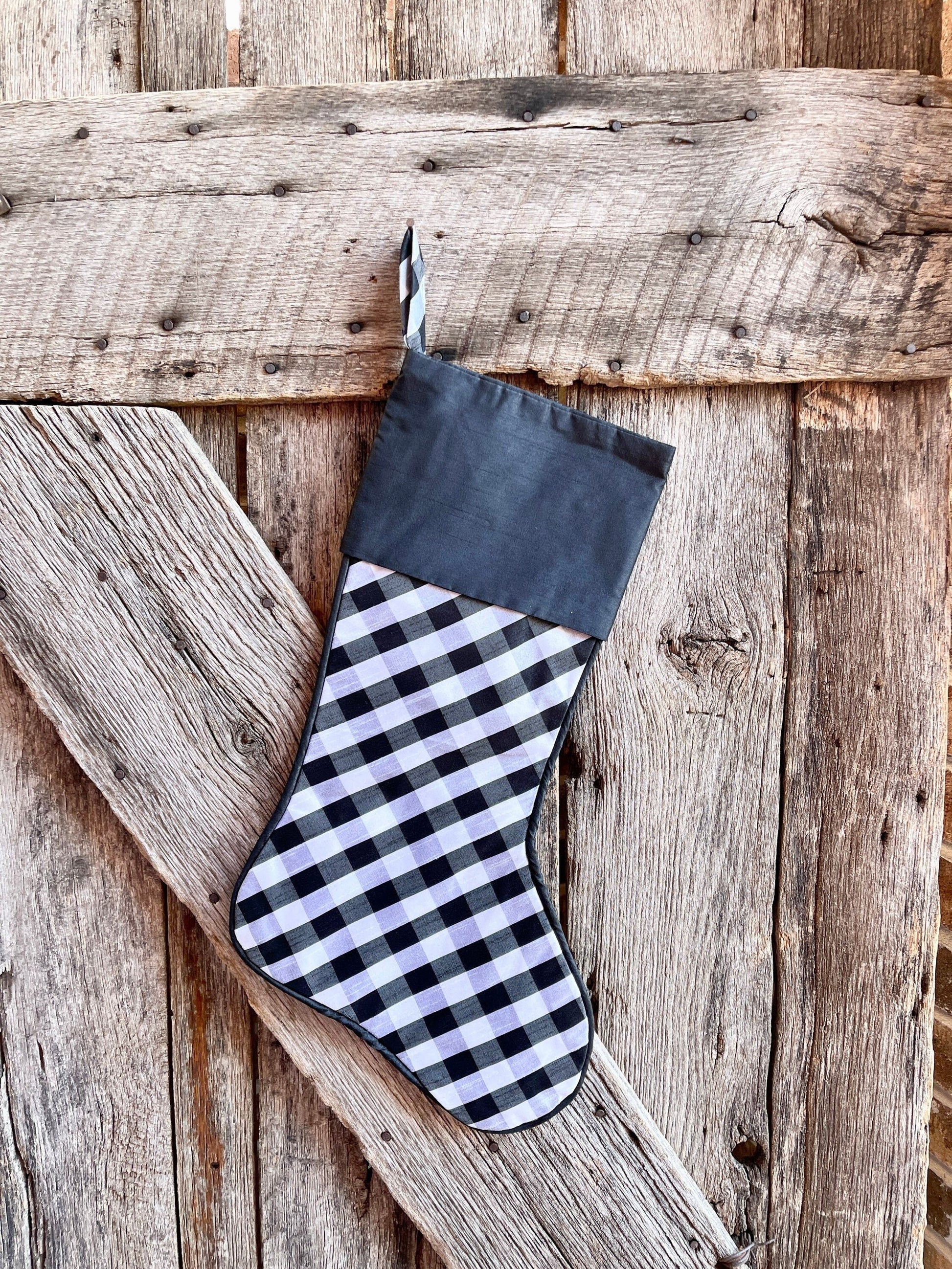 Black and white buffalo plaid stocking, Christmas stocking, stocking, black white check stocking, farmhouse stocking, farmhouse Christmas