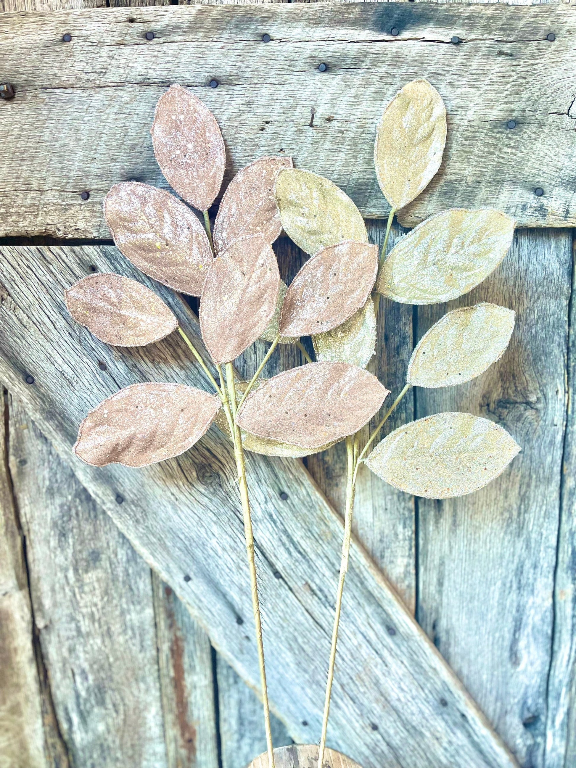 28&quot; Rose Gold or Champagne Beaded Sequin Leaf Spray, Rose Gold Christmas Spray, Christmas Pick, Glitz Christmas Spray, Christmas Tree Stems