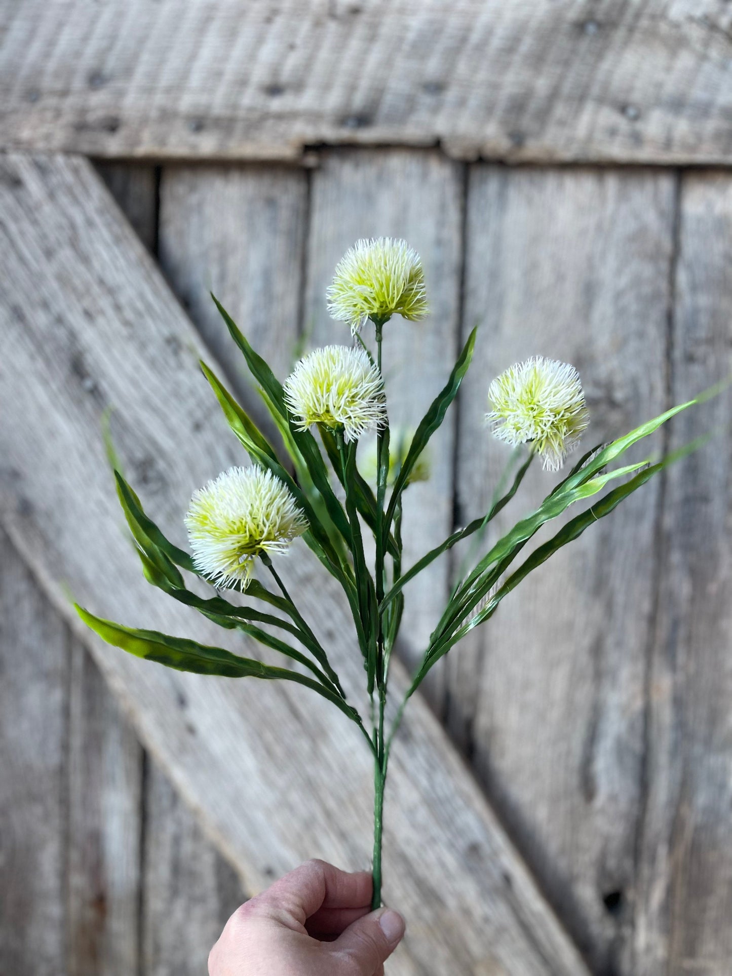 15" Cream White Pom Pom Bush, White Filler pick