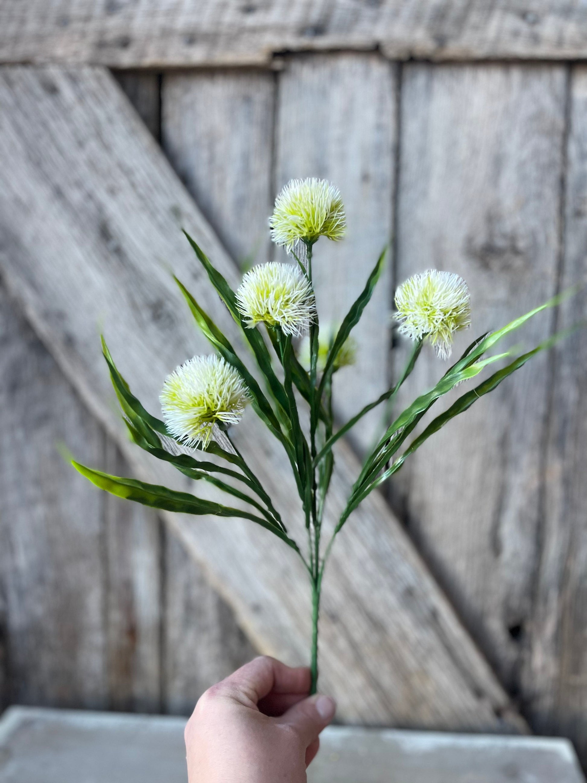 15" Cream White Pom Pom Bush, White Filler pick