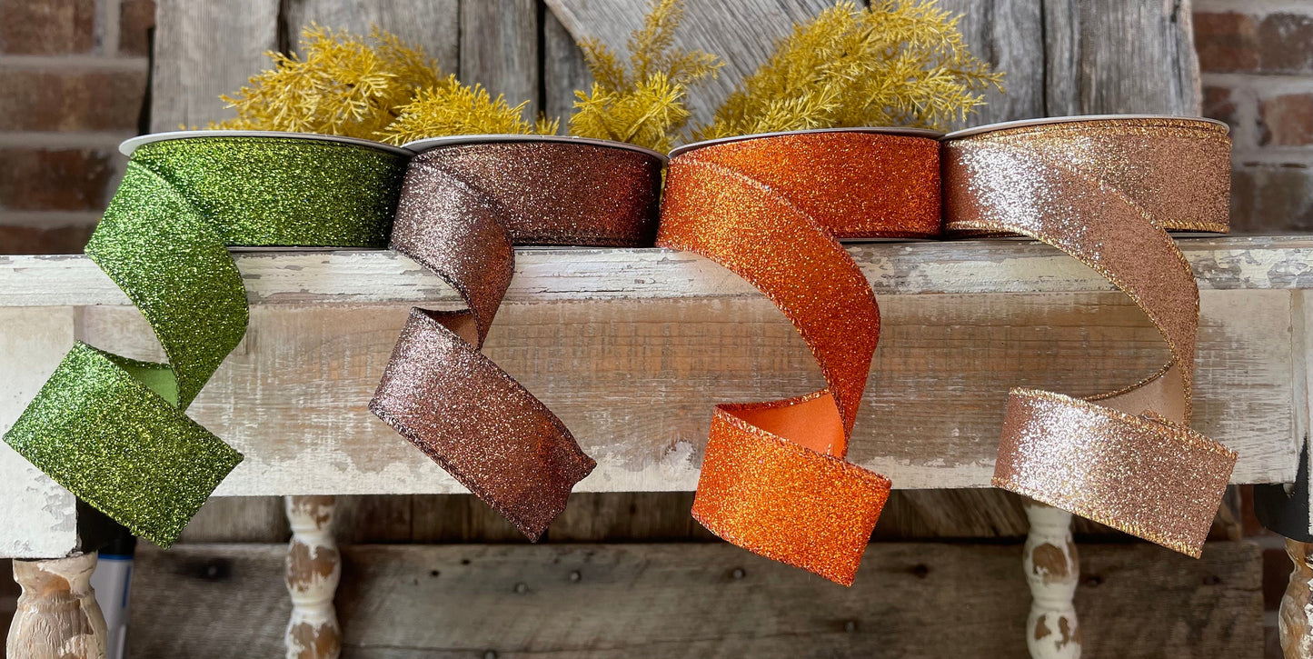 1.5" Fall Diamond Dust Wired Ribbon, Farrisilk Ribbon