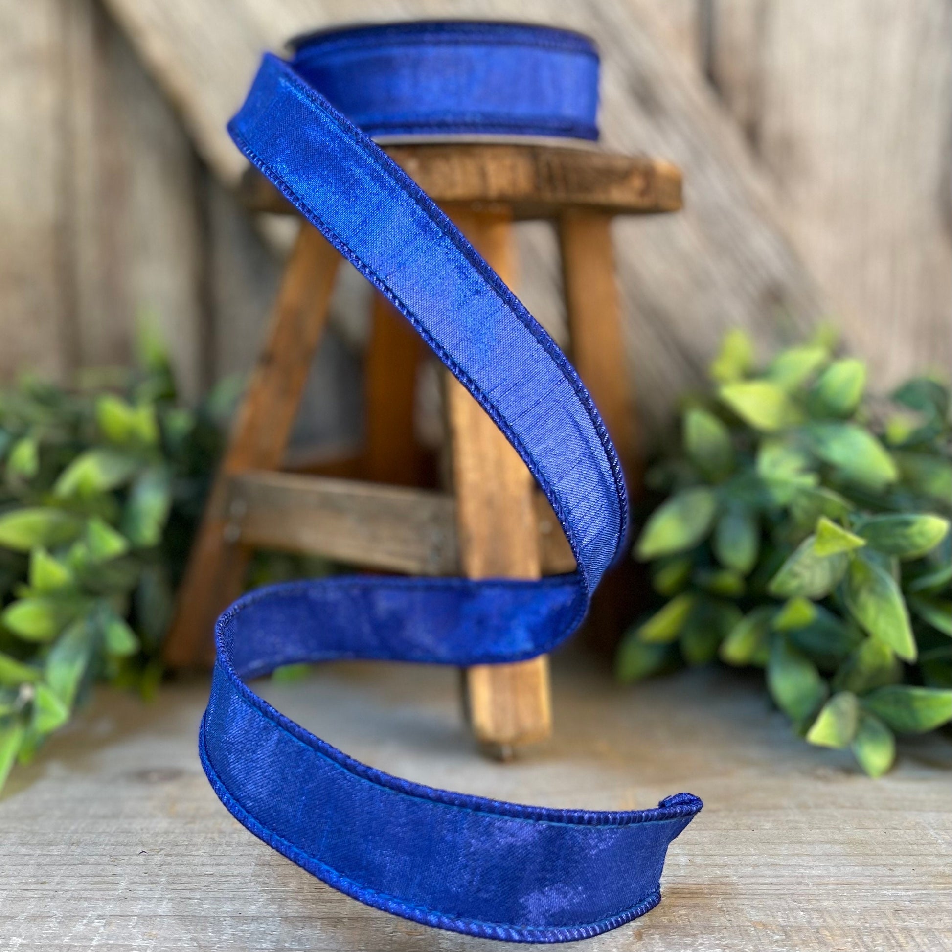 1" Royal Blue Luster Ribbon, wired Ribbon