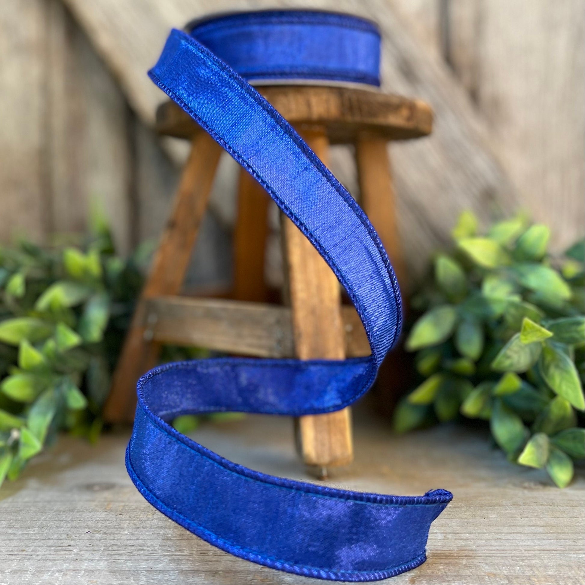 1" Royal Blue Luster Ribbon, wired Ribbon