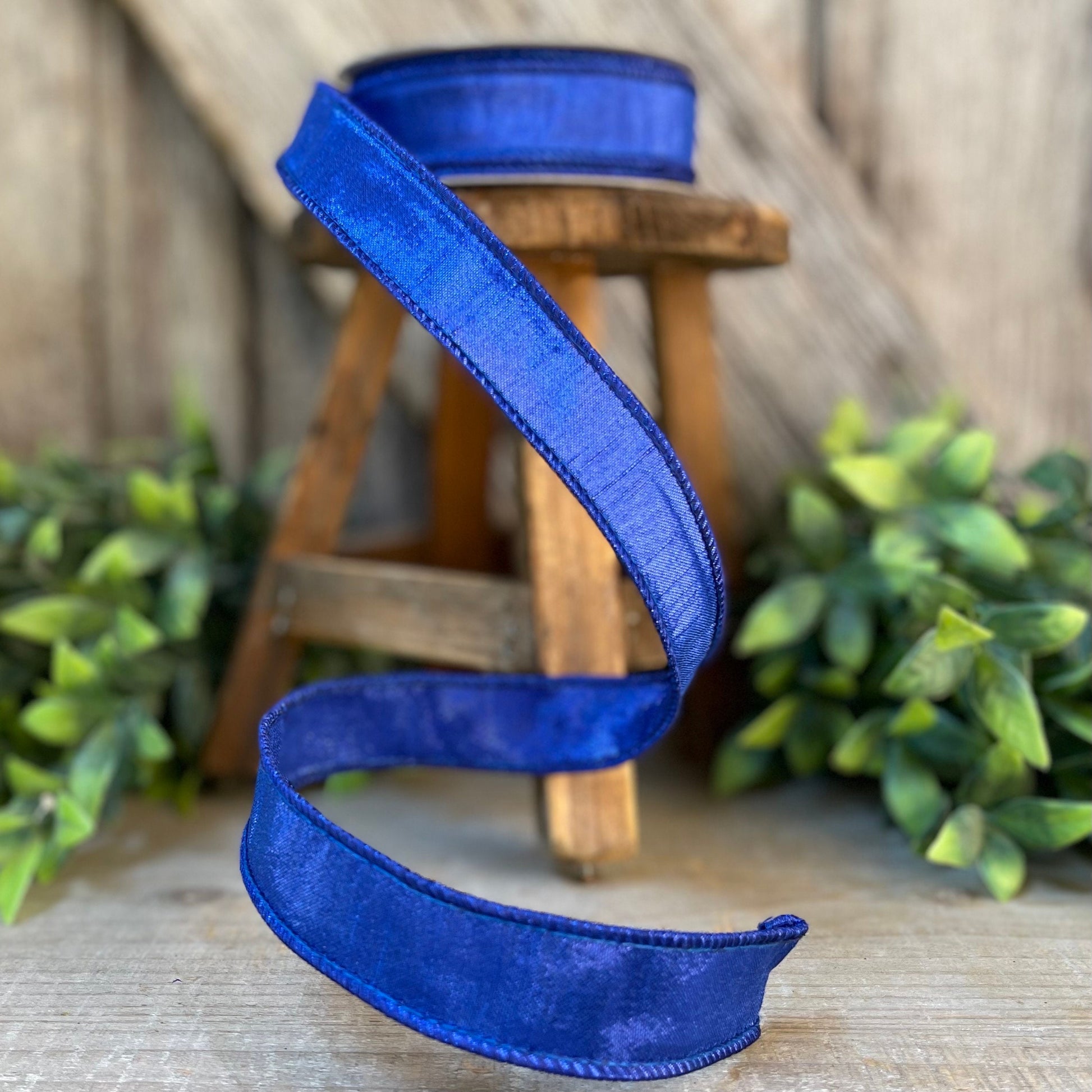 1" Royal Blue Luster Ribbon, wired Ribbon