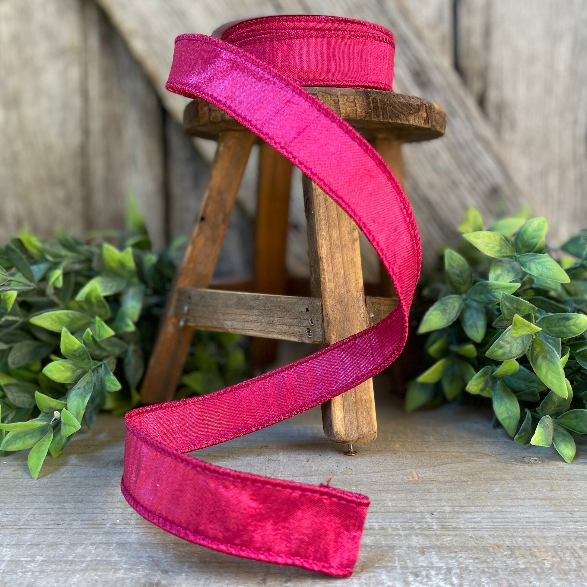 1" Hot Pink Luster Ribbon, wired Ribbon, Farrisilk,Wreath RIbbon