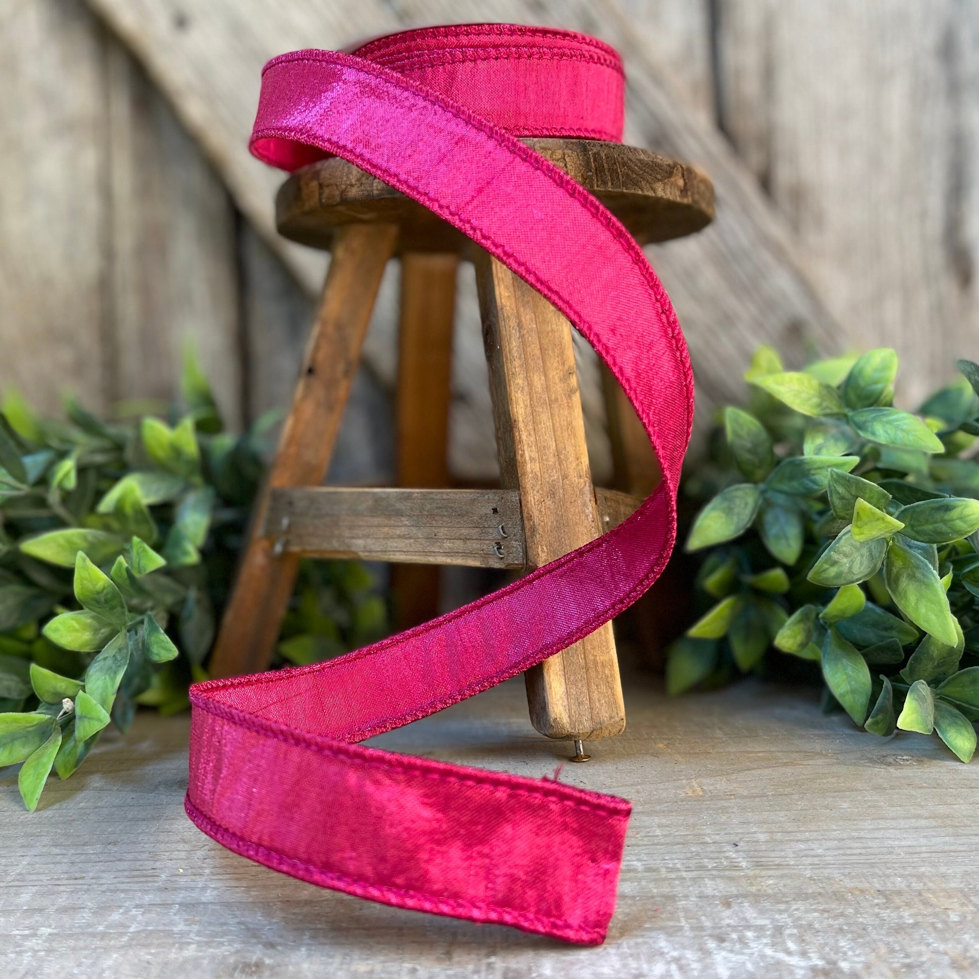 1" Hot Pink Luster Ribbon, wired Ribbon, Farrisilk,Wreath RIbbon