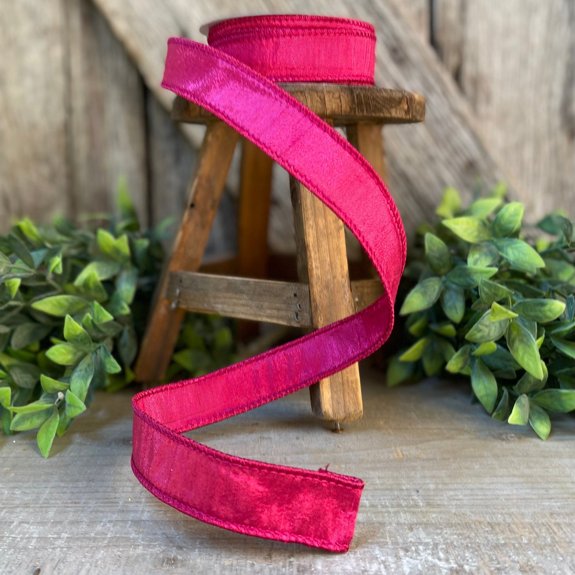 1" Hot Pink Luster Ribbon, wired Ribbon, Farrisilk,Wreath RIbbon