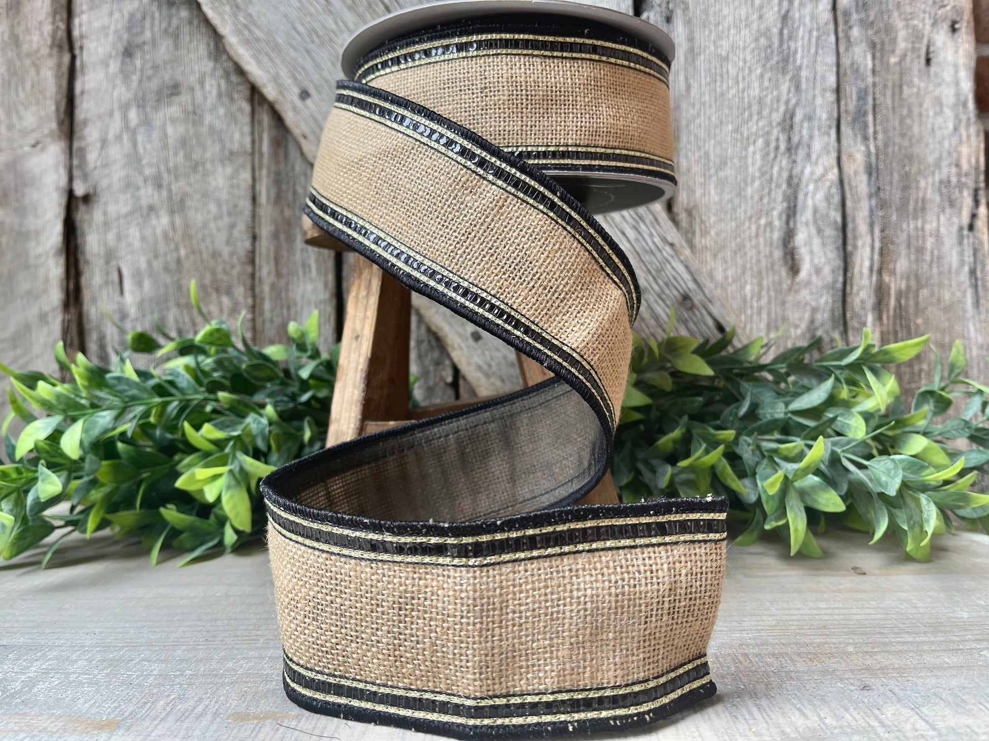 Black Sequin border Ribbon, 2.5 Farrisilk burlap ribbon, Halloween ribbon