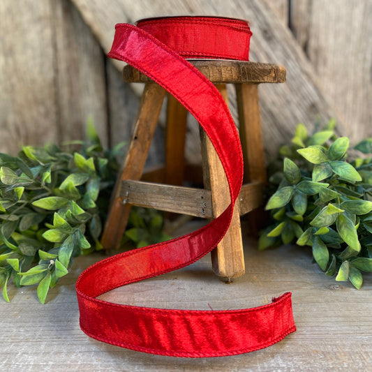 1" Red Luster Ribbon, wired Ribbon, Farrisilk Luster