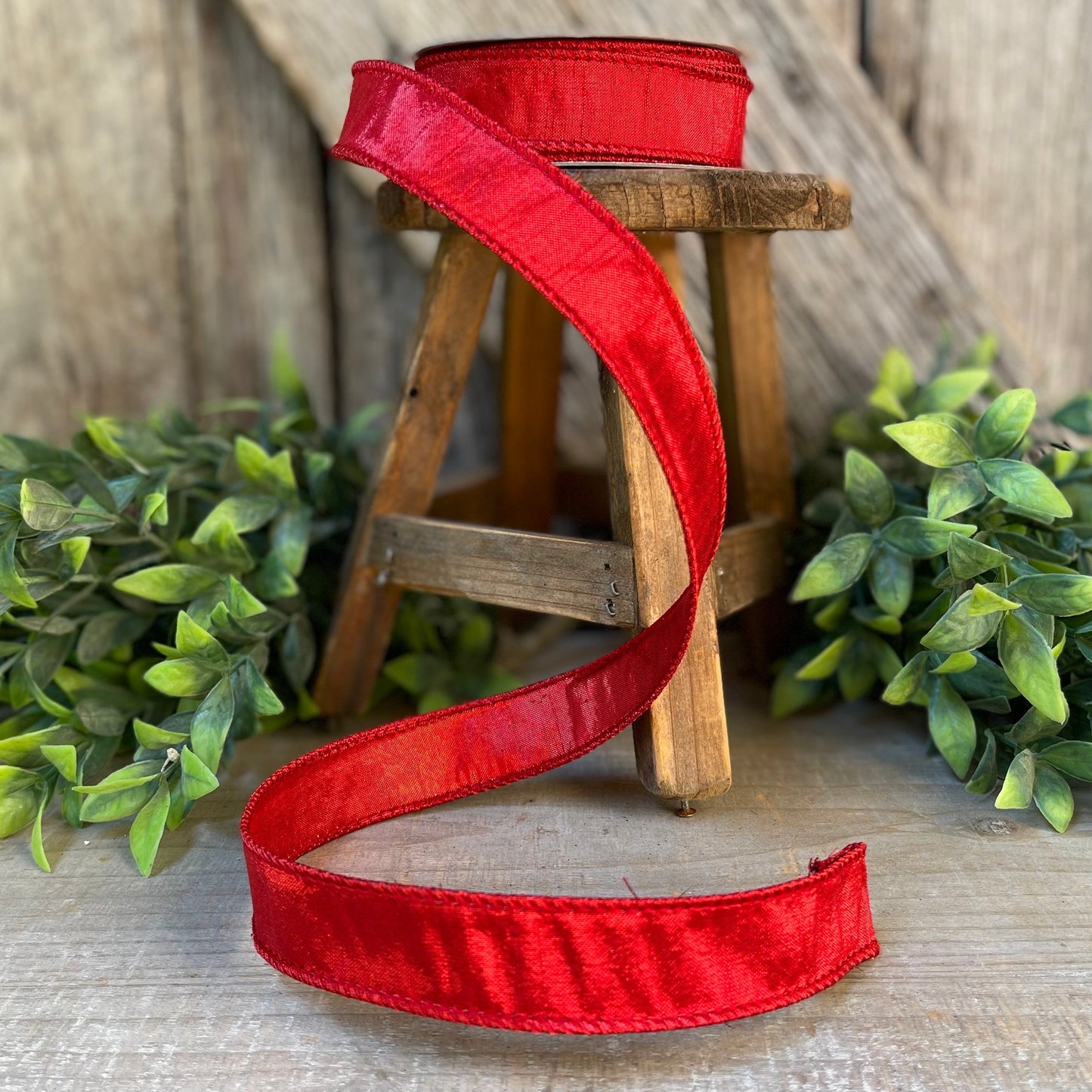 1" Red Luster Ribbon, wired Ribbon, Farrisilk Luster