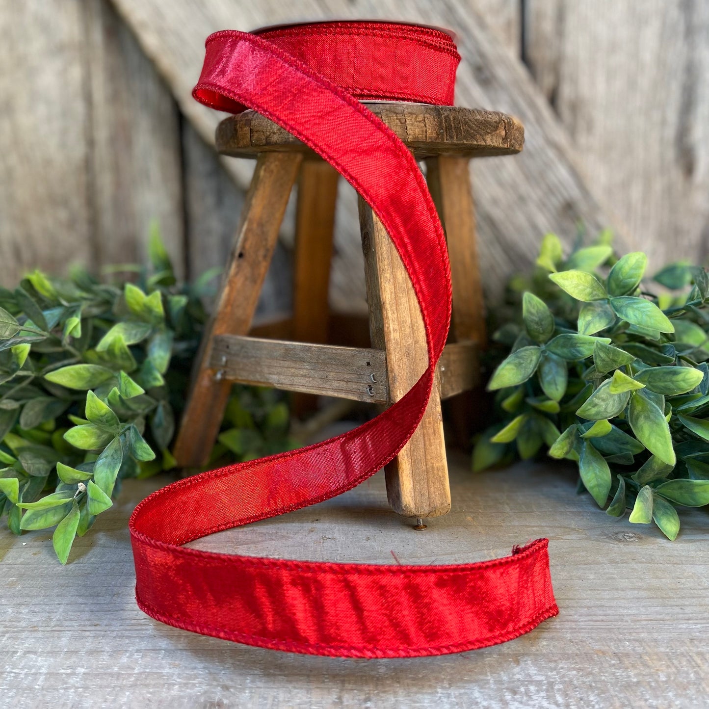 1" Red Luster Ribbon, wired Ribbon, Farrisilk Luster