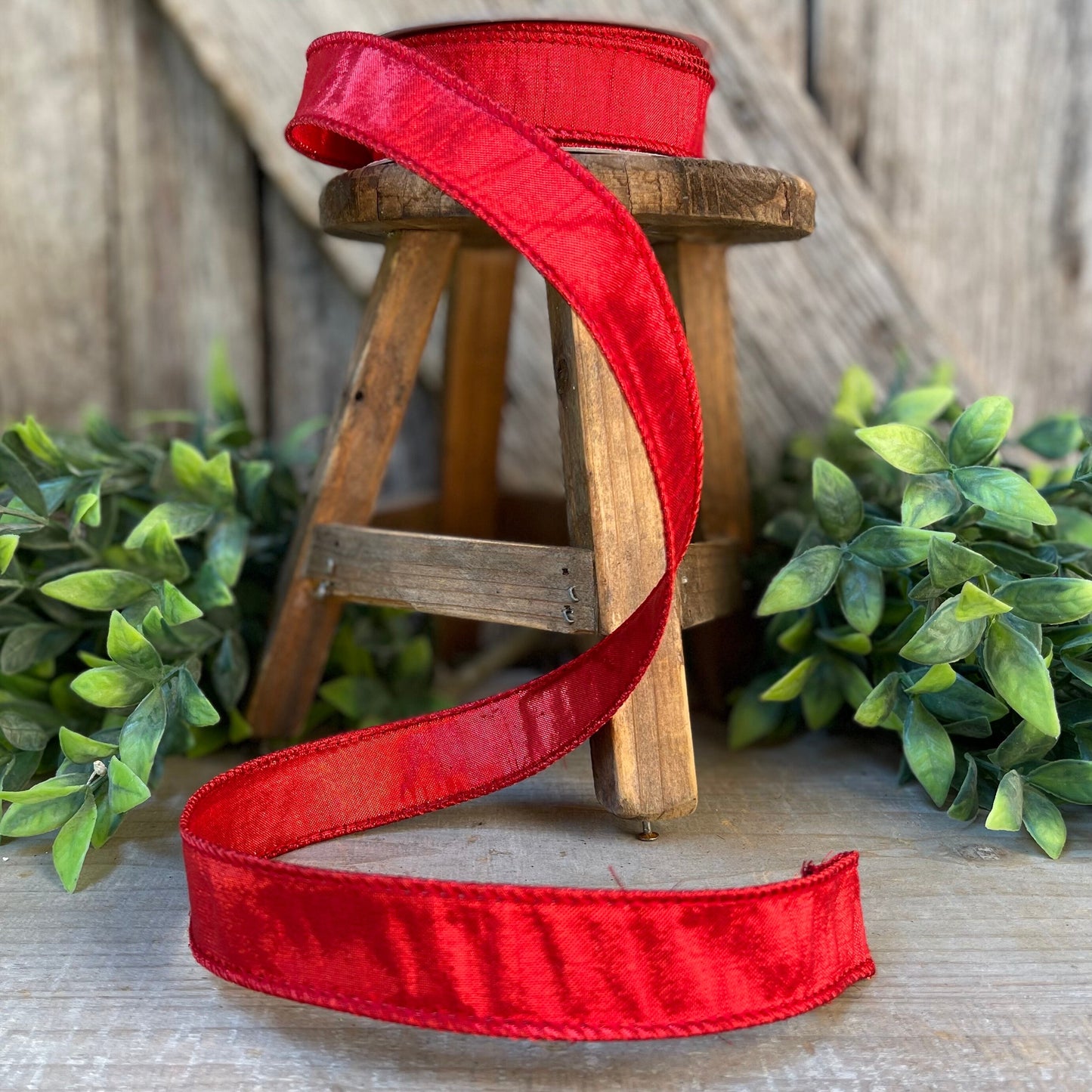 1" Red Luster Ribbon, wired Ribbon, Farrisilk Luster